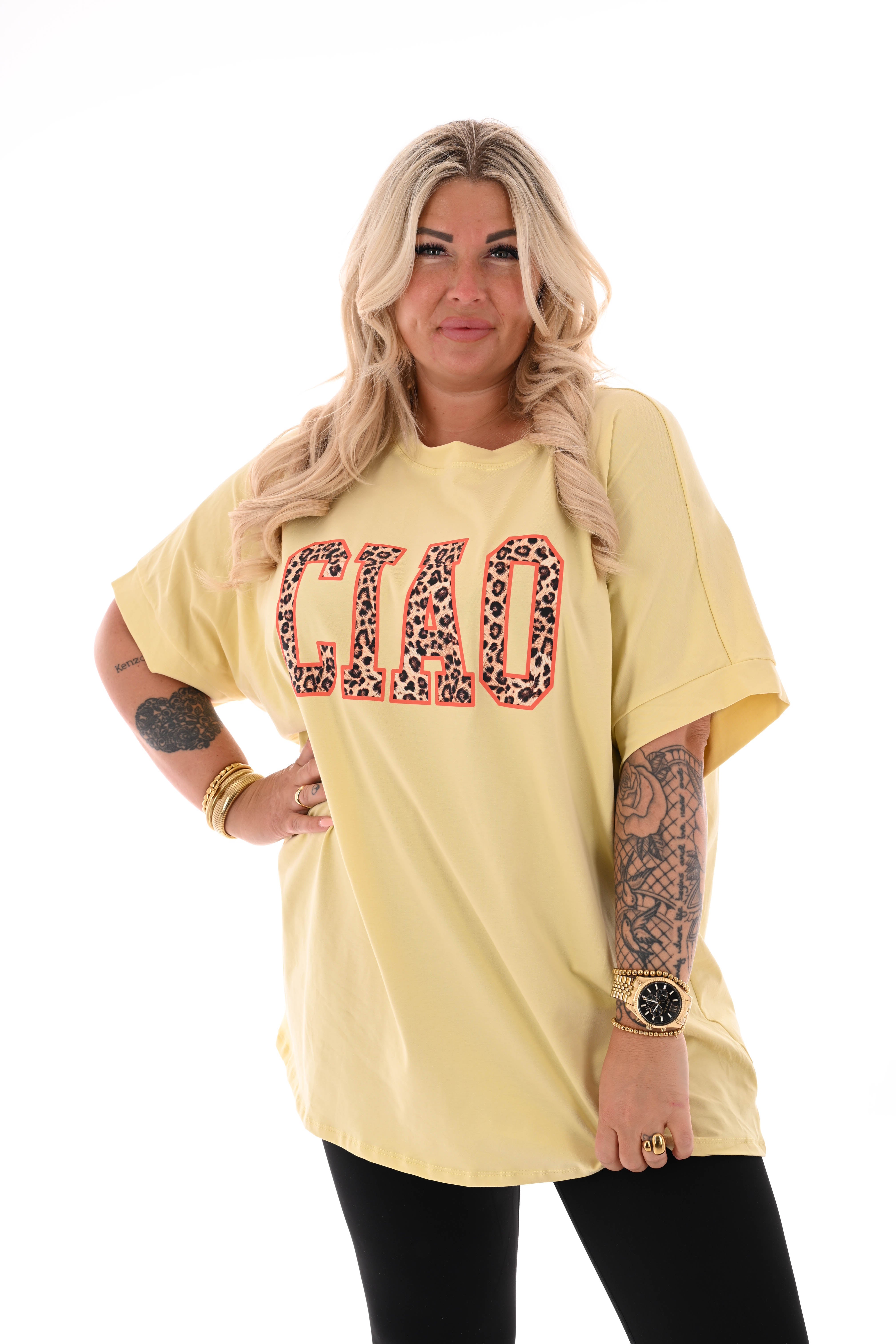 T-shirt panter Ciao lichtgeel