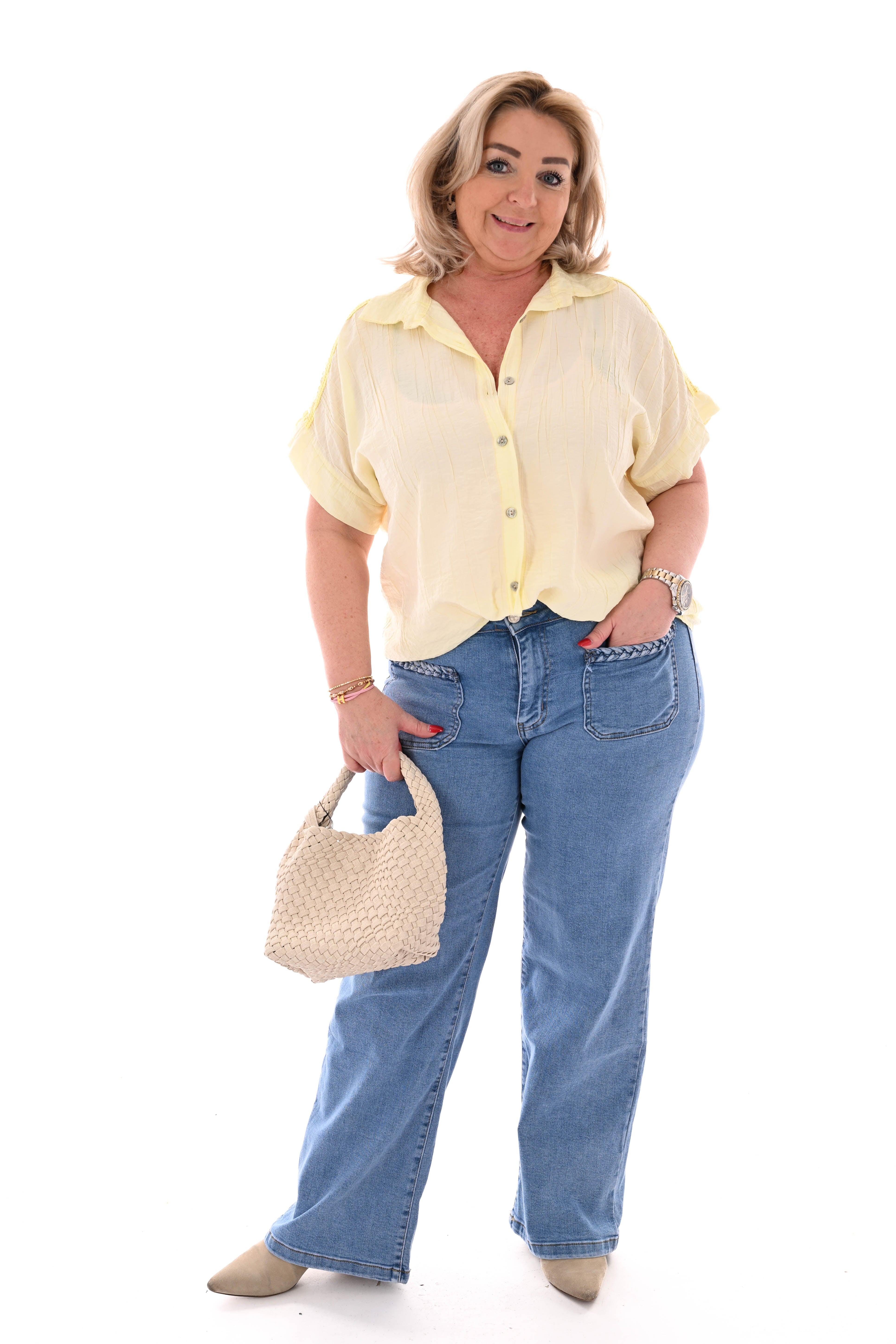 Blouse korte mouwen pailletten details geel