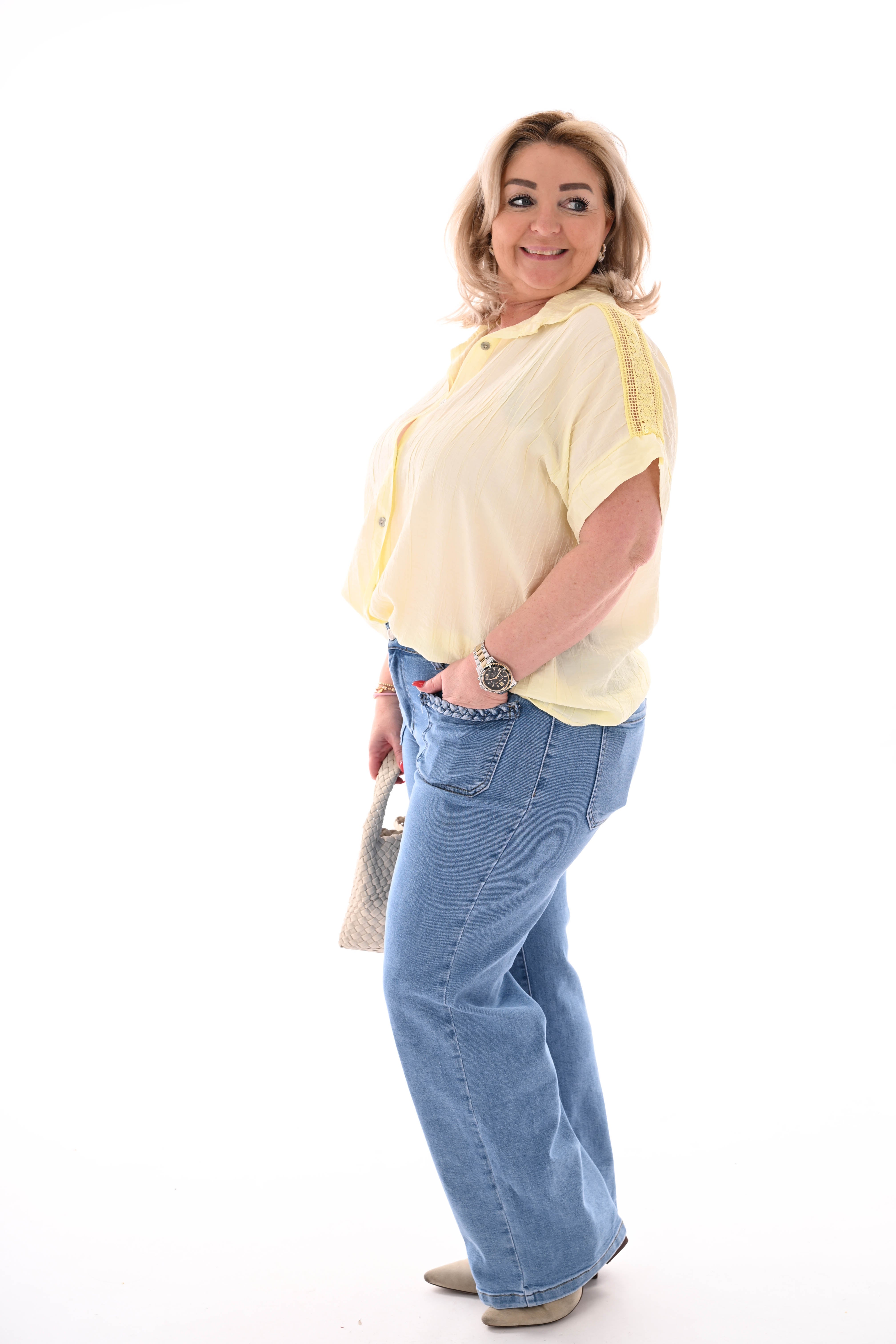 Blouse korte mouwen pailletten details geel