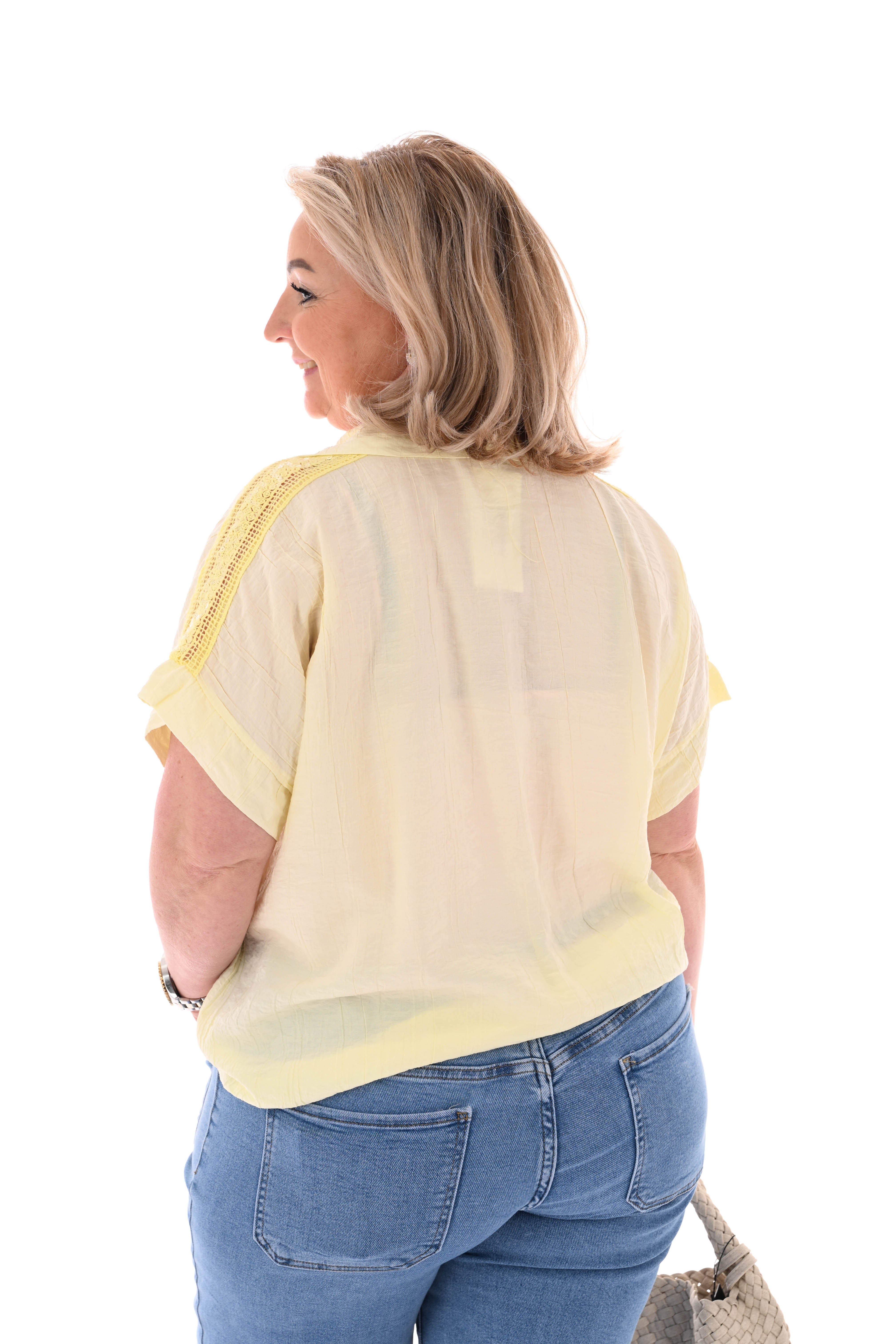 Blouse korte mouwen pailletten details geel