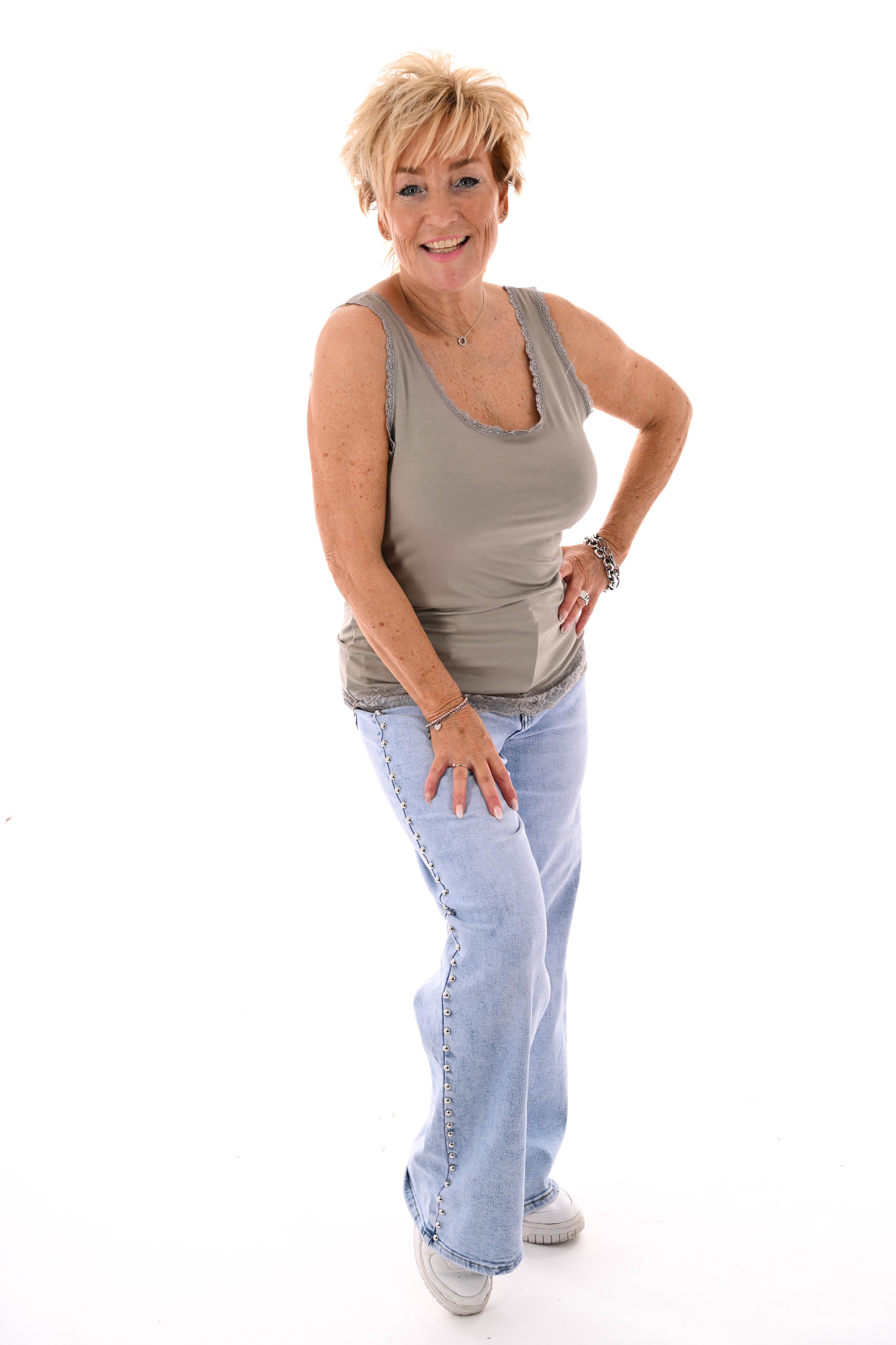 Hemdje kanten onderrand taupe