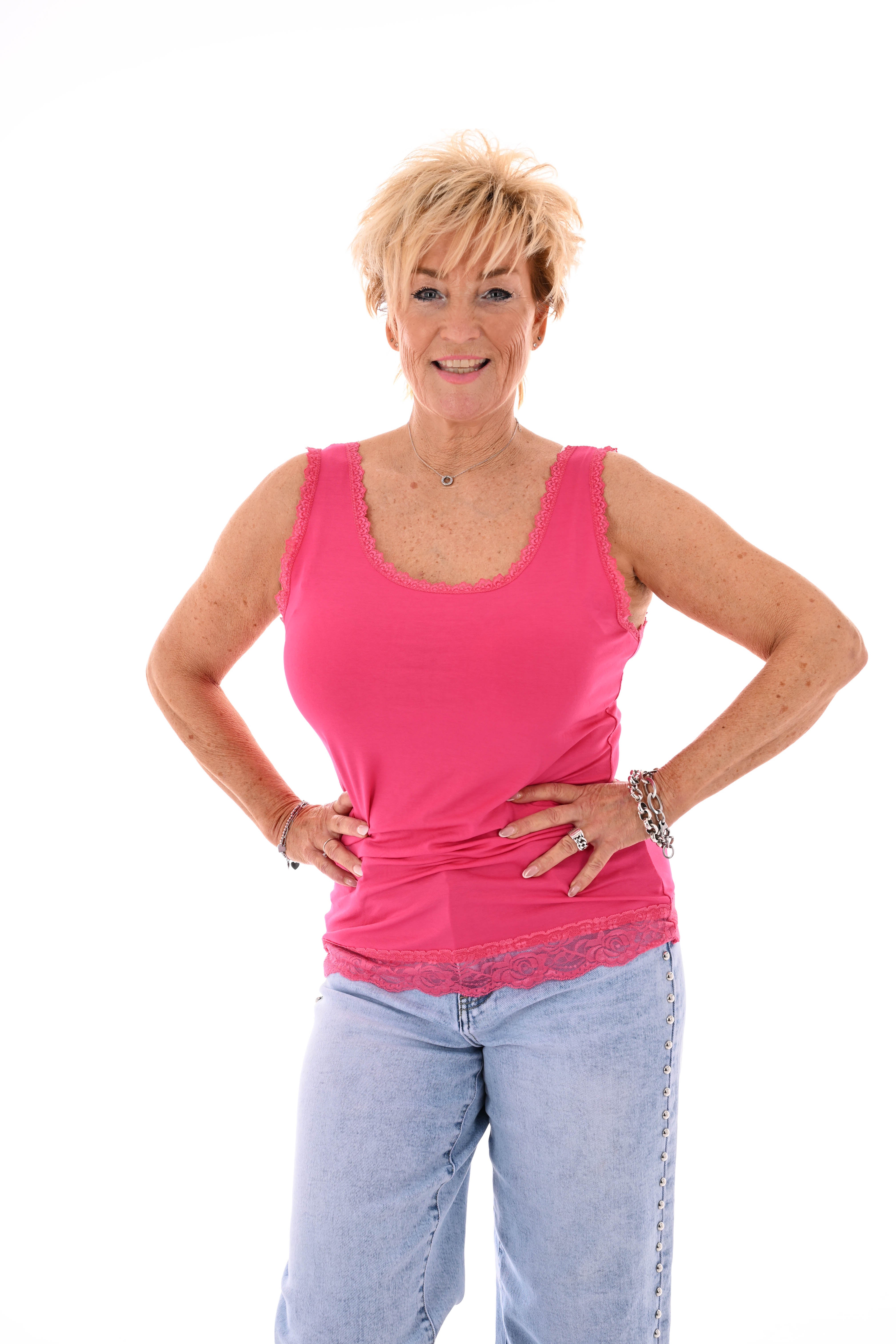 Hemdje kanten onderrand fuchsia