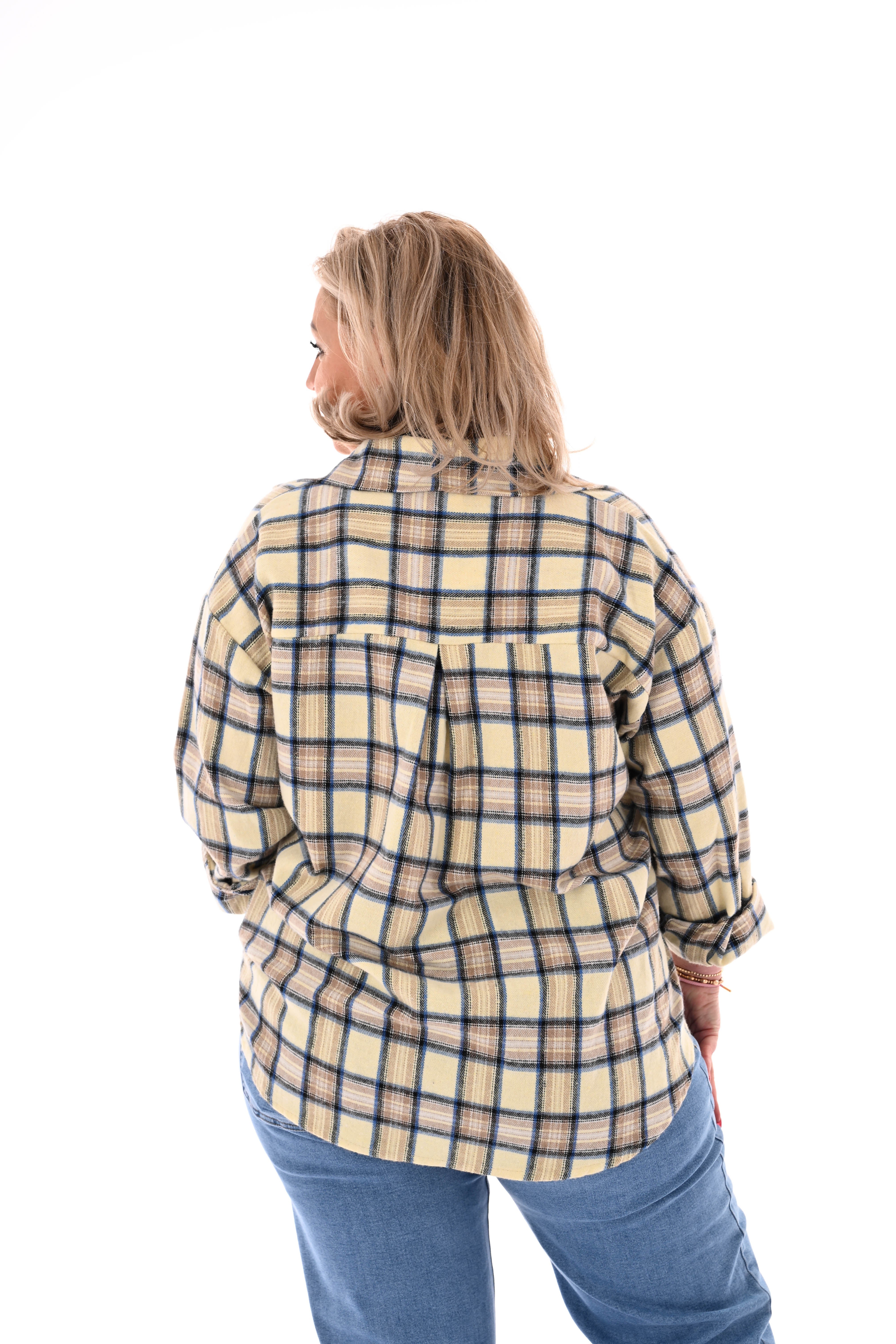 Geruite blouse met borstzak lichtgeel/beige