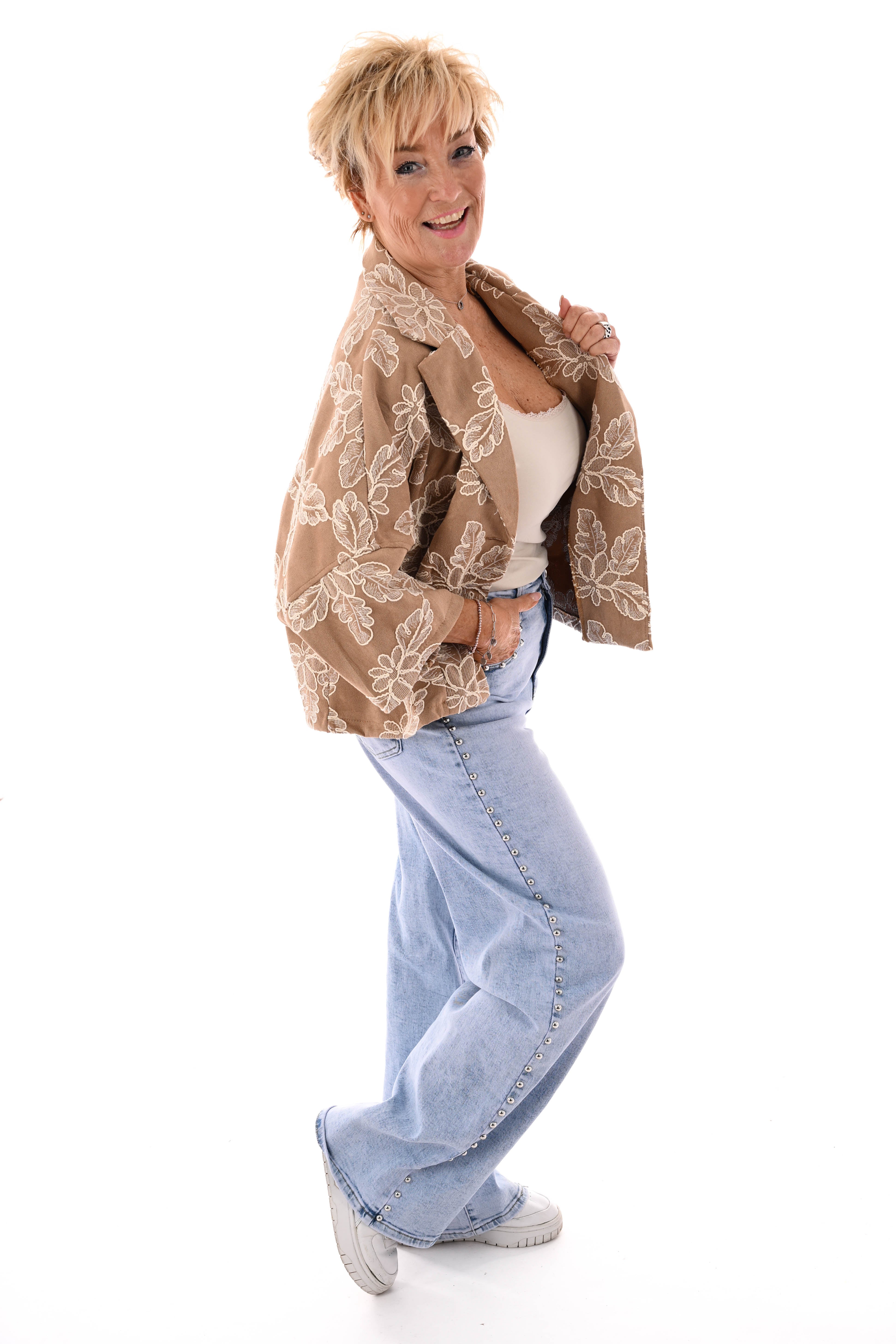 Kort jasje bladeren camel