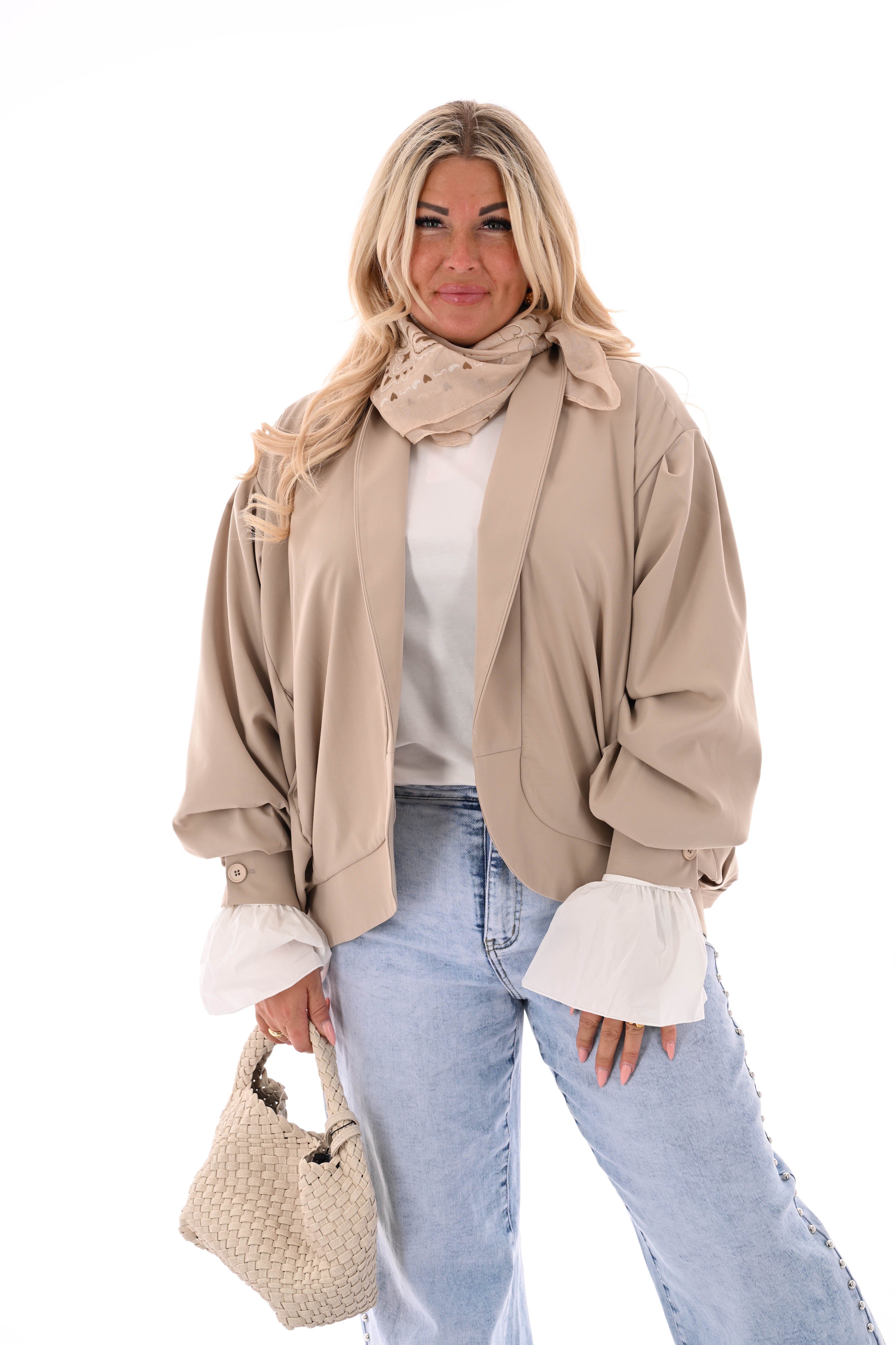 Oversized jasje pofmouwen beige