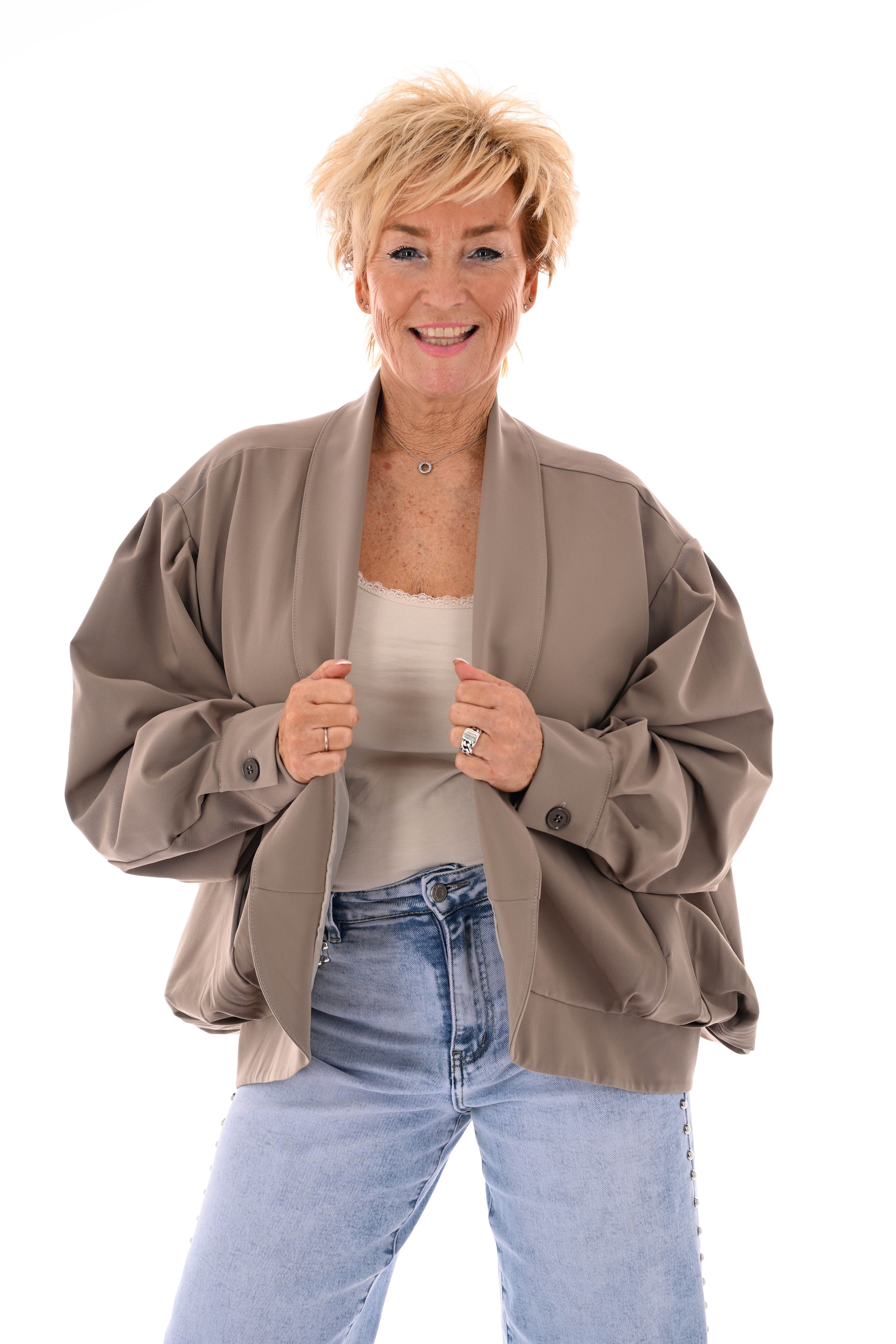Oversized jasje pofmouwen taupe