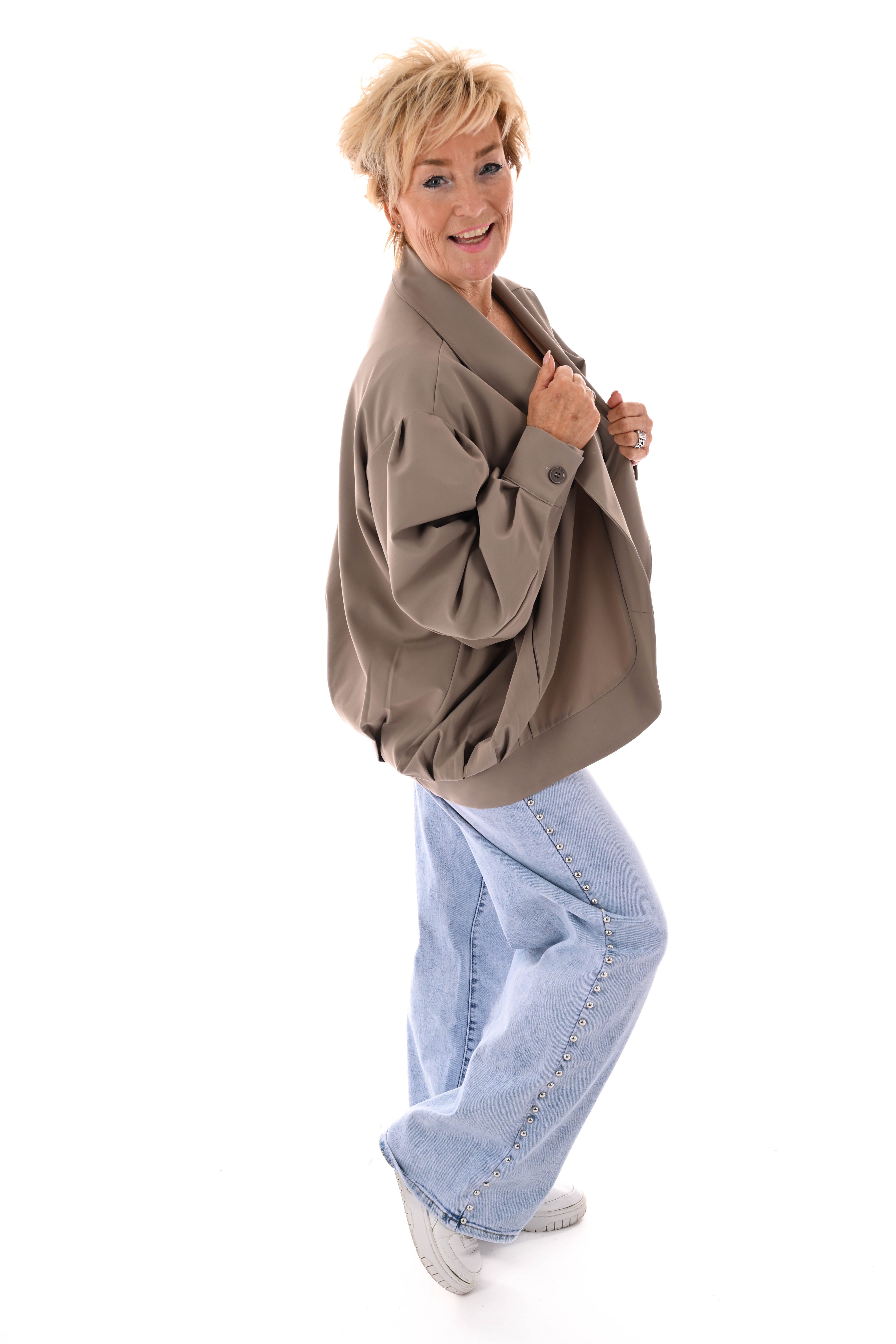 Oversized jasje pofmouwen taupe
