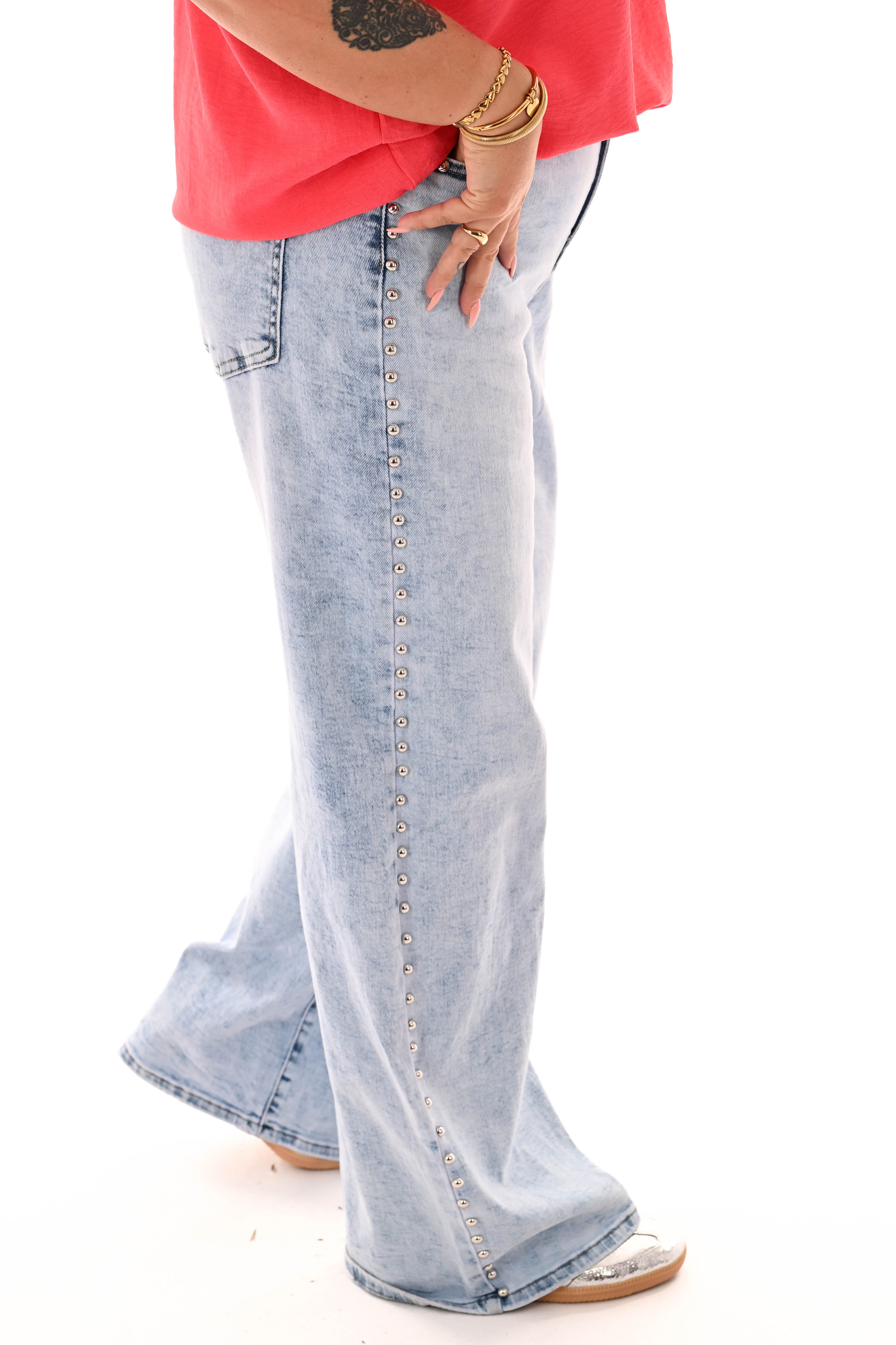 Laulia jeans dadfit studs blauw