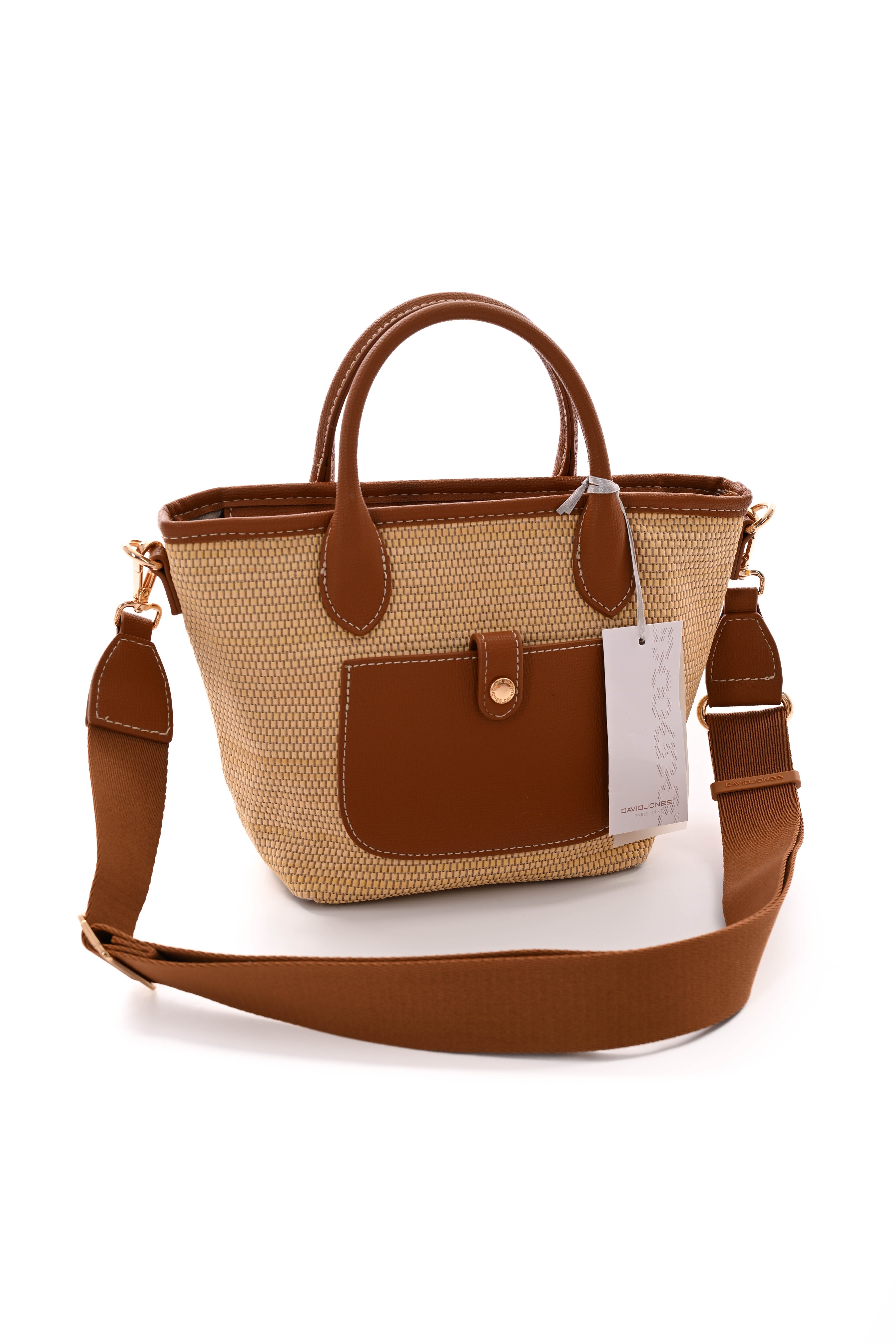 Kleine geweven handtas creme