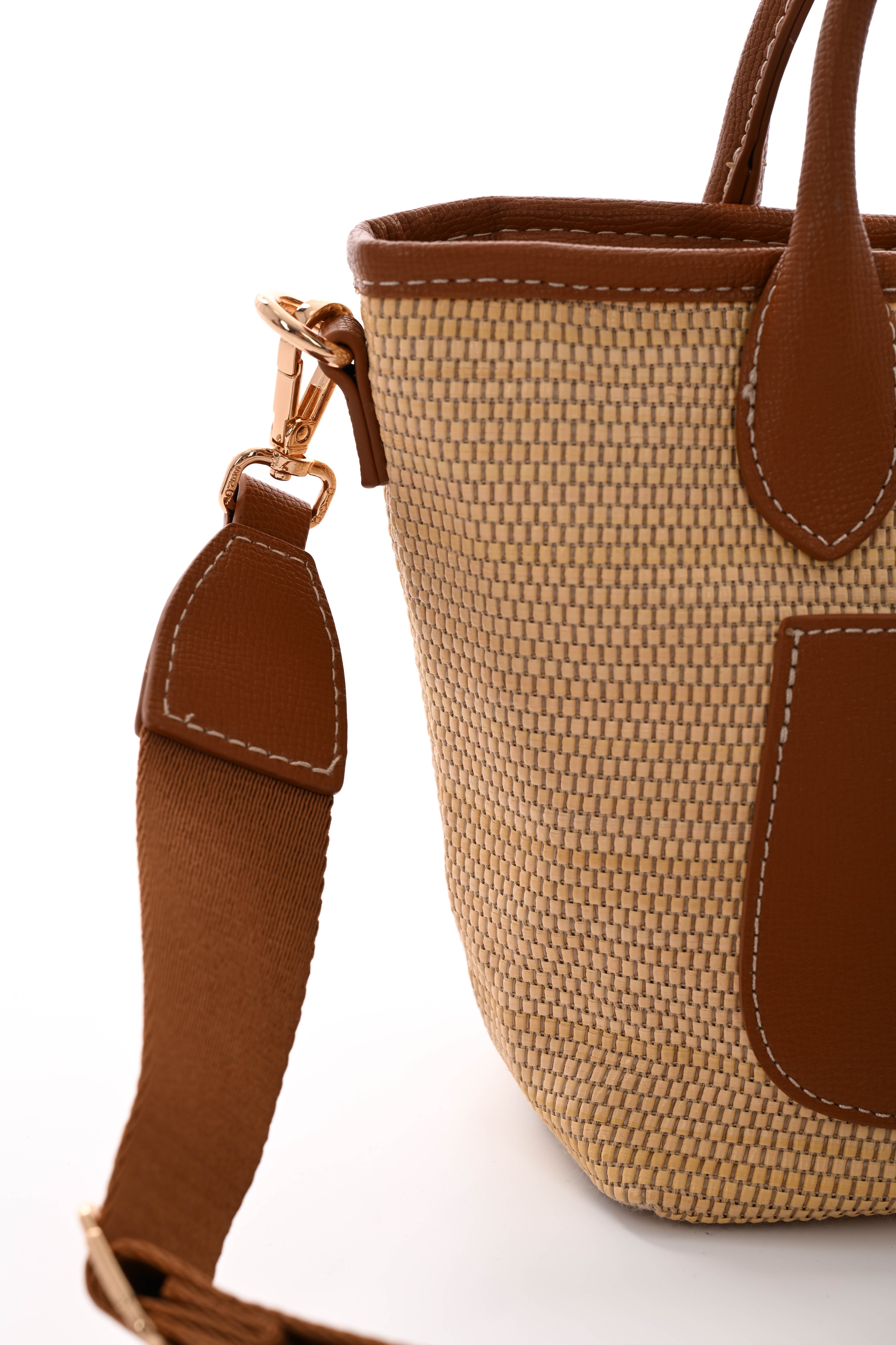 Kleine geweven handtas creme
