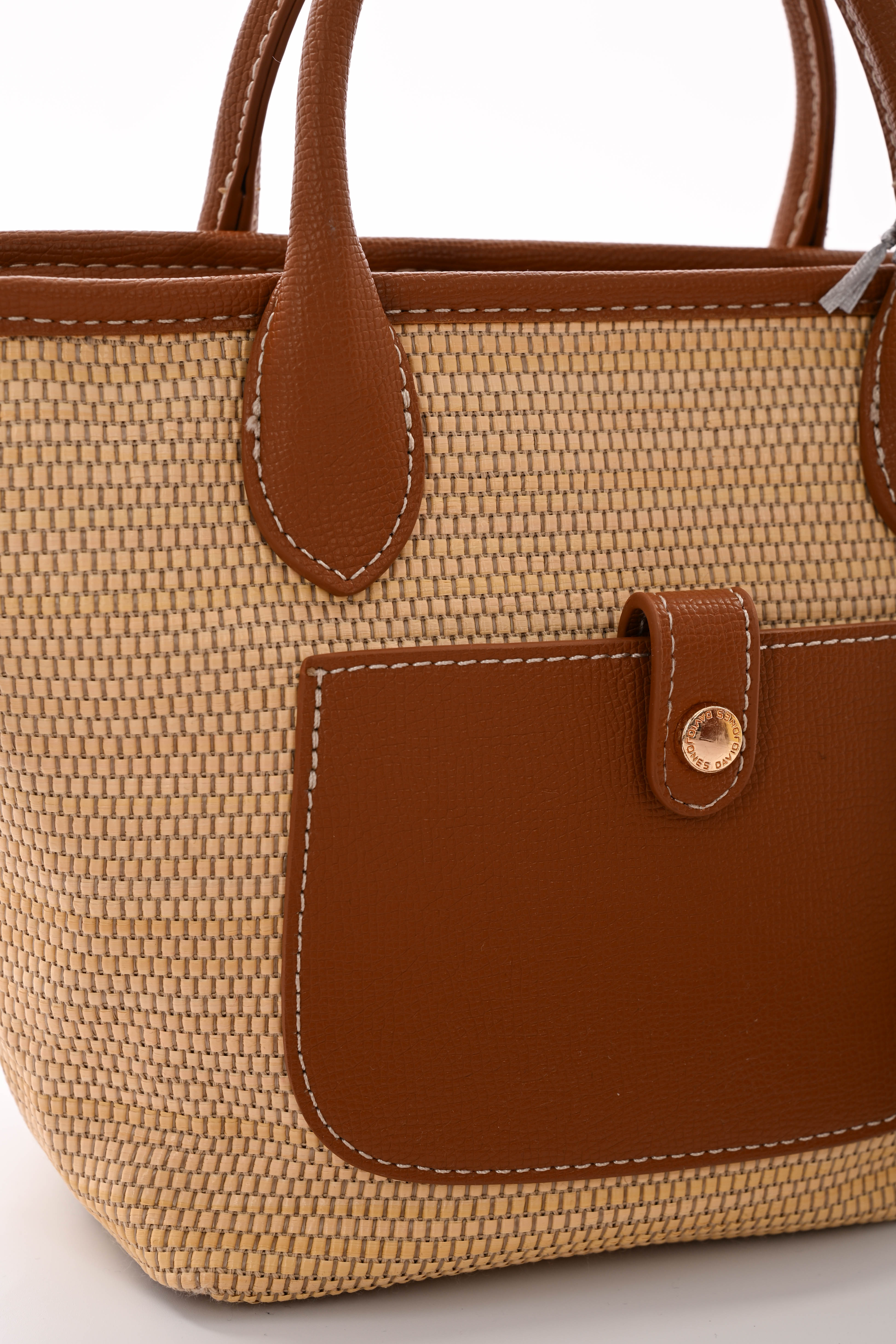 Kleine geweven handtas creme