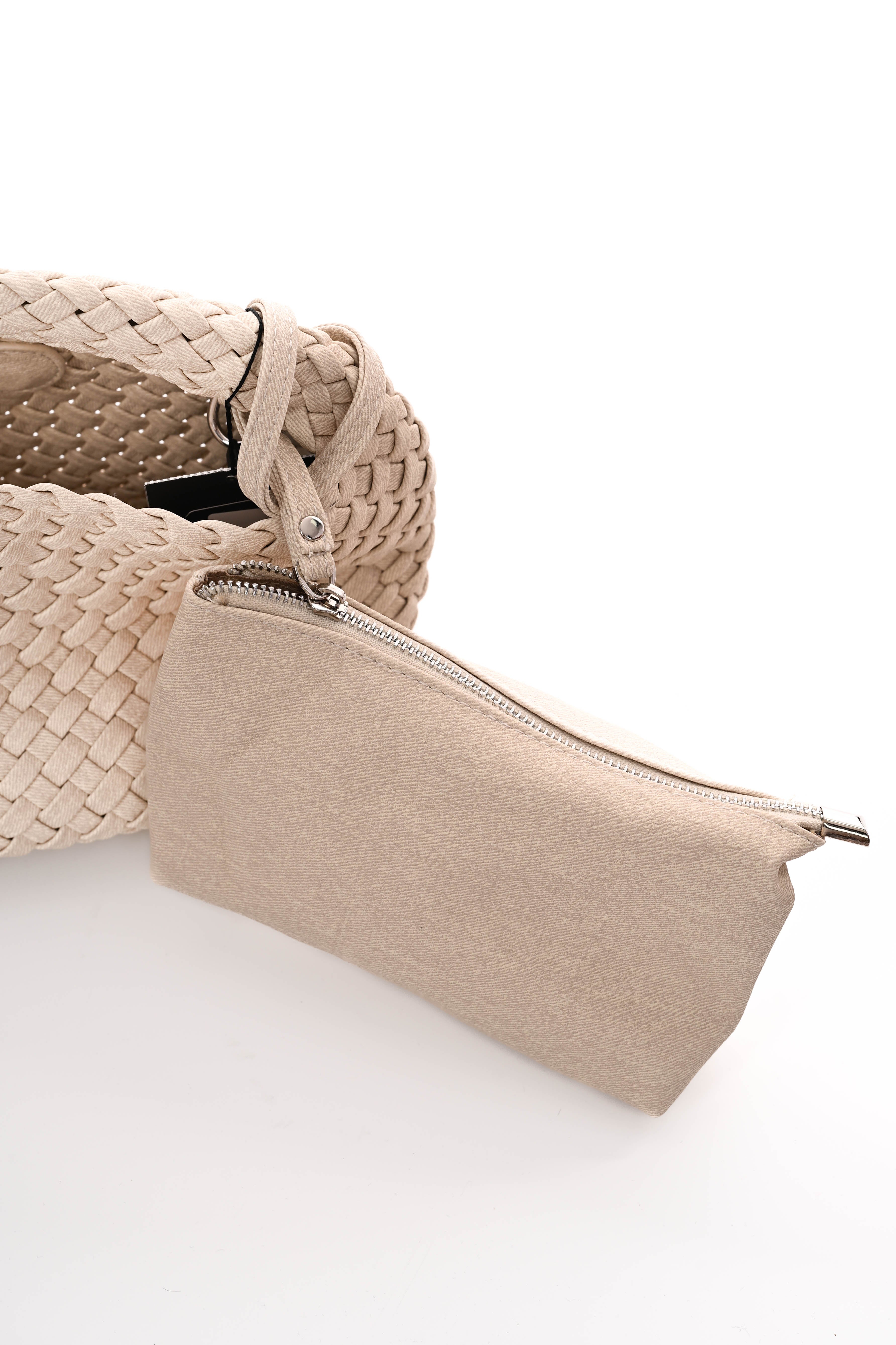 Kleine geweven tas beige