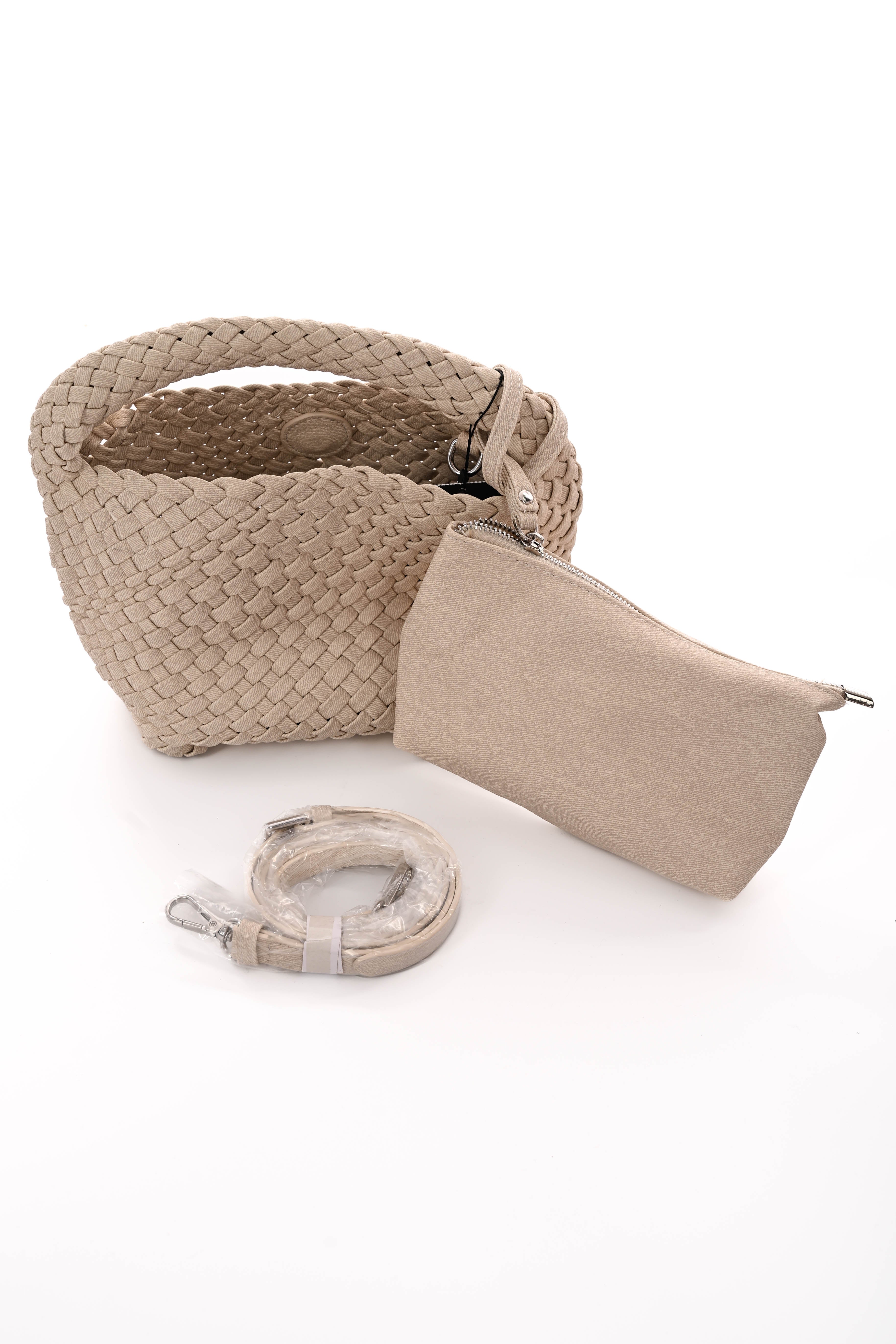 Kleine geweven tas beige