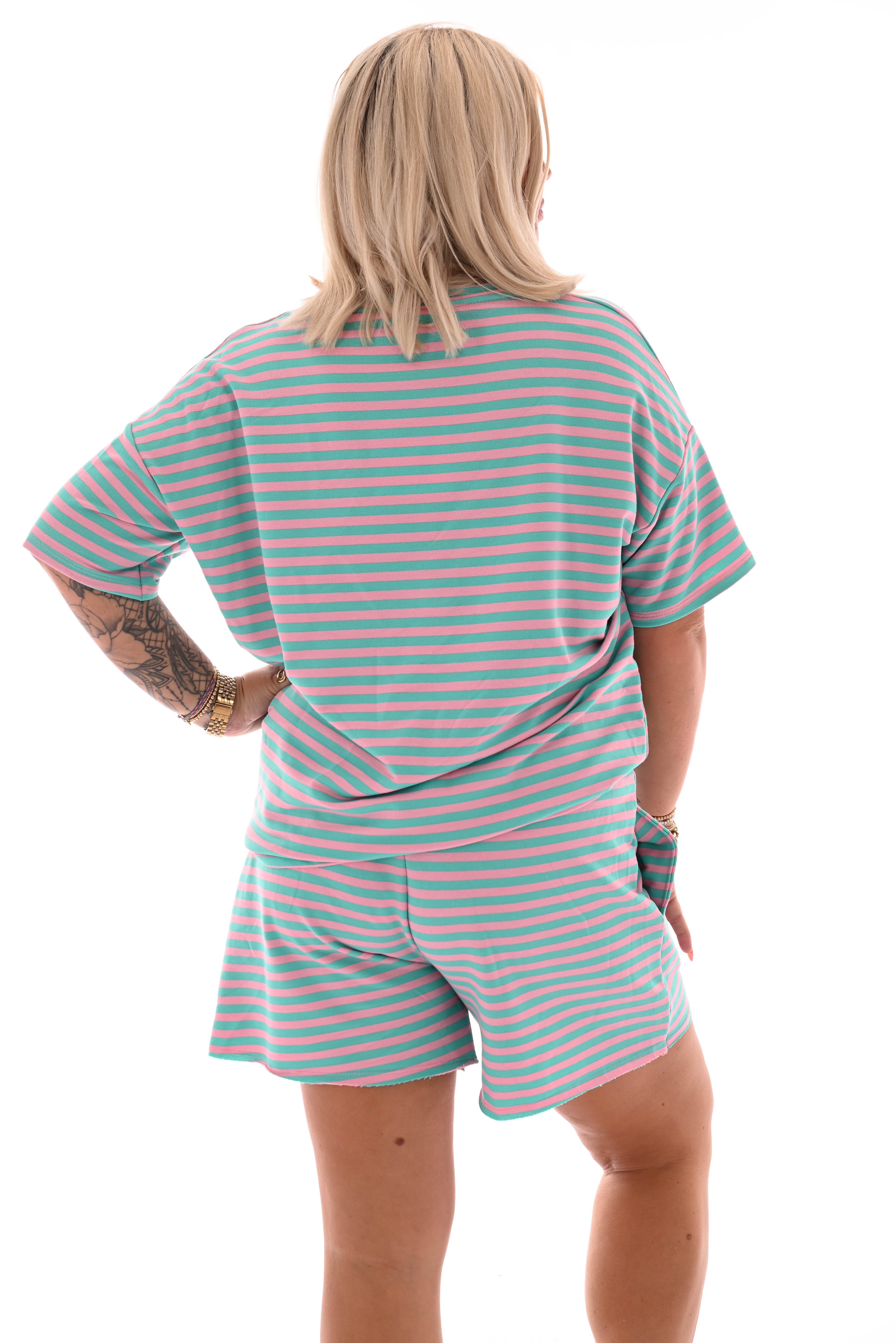 Twinset gestreept lichtroze/turquoise