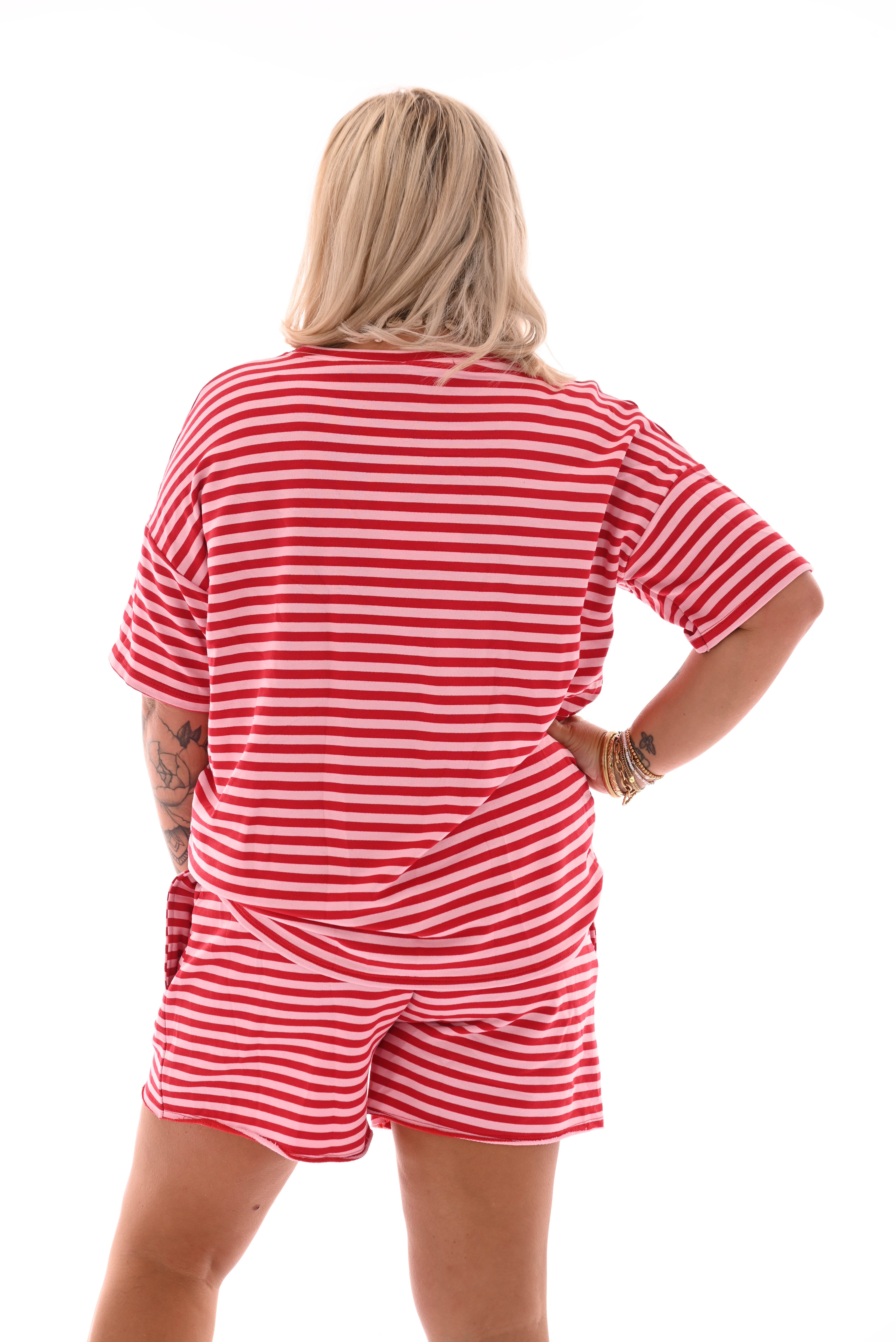 Twinset gestreept lichtroze/rood