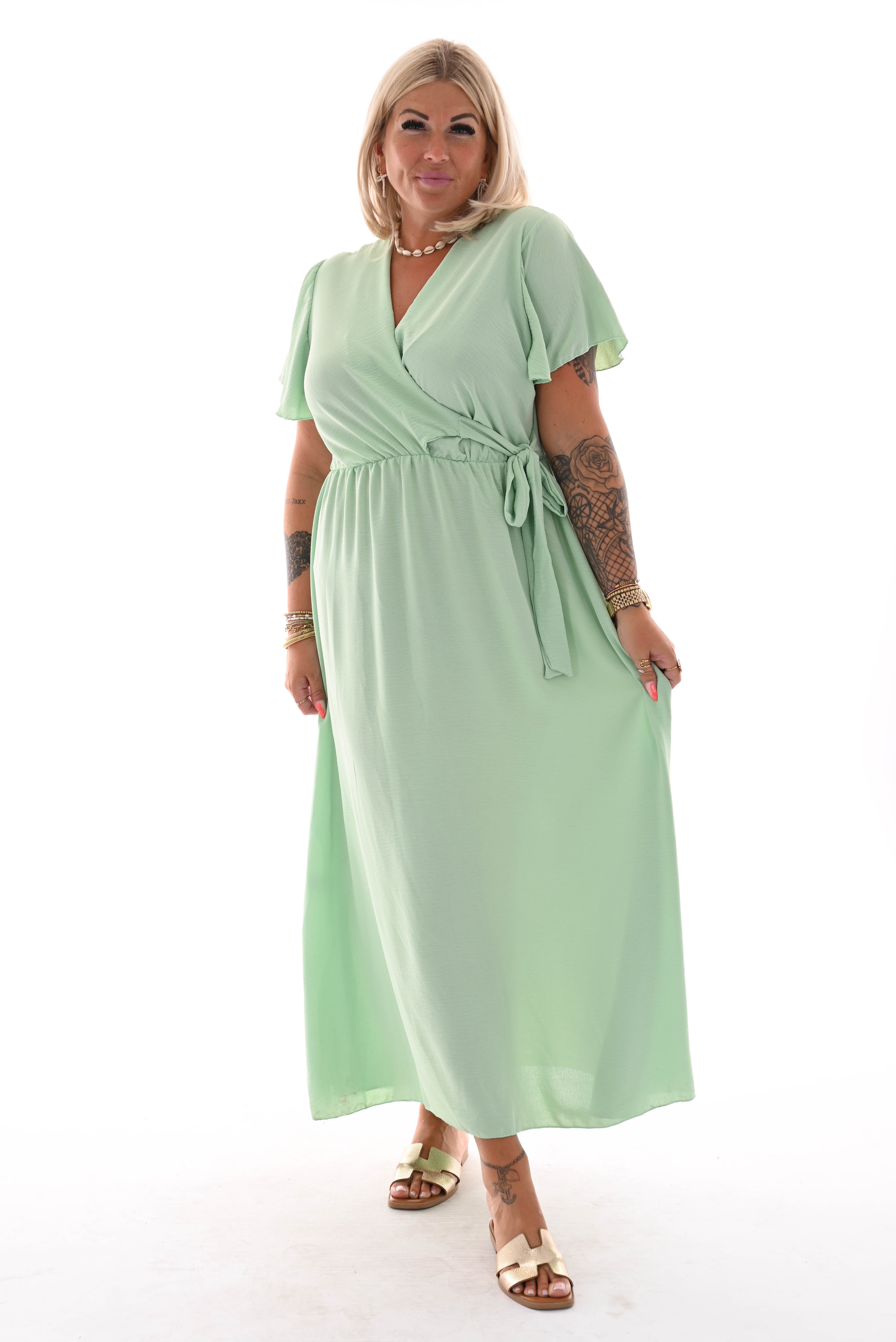 Maxi jurk met strik uni mintgroen