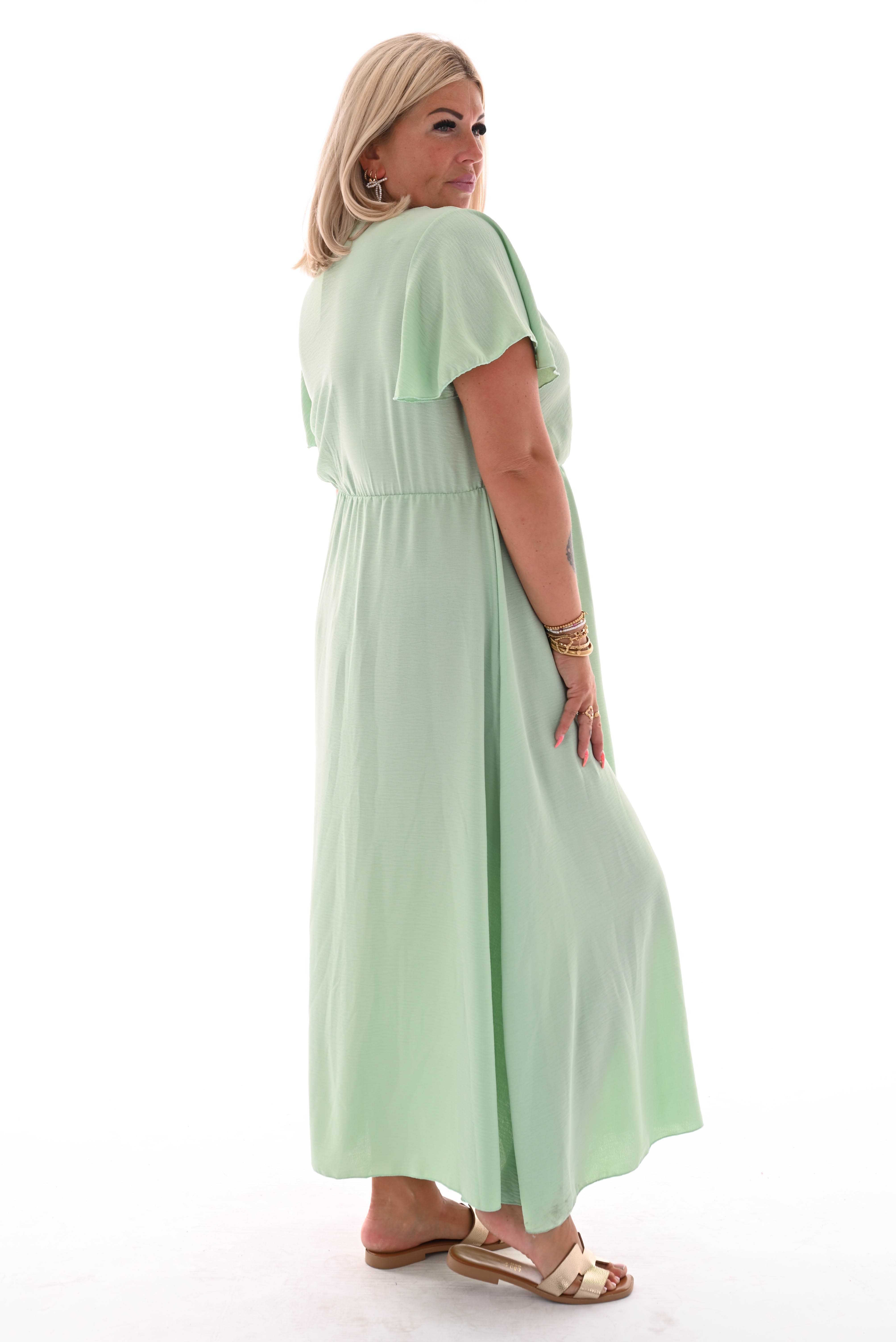 Maxi jurk met strik uni mintgroen