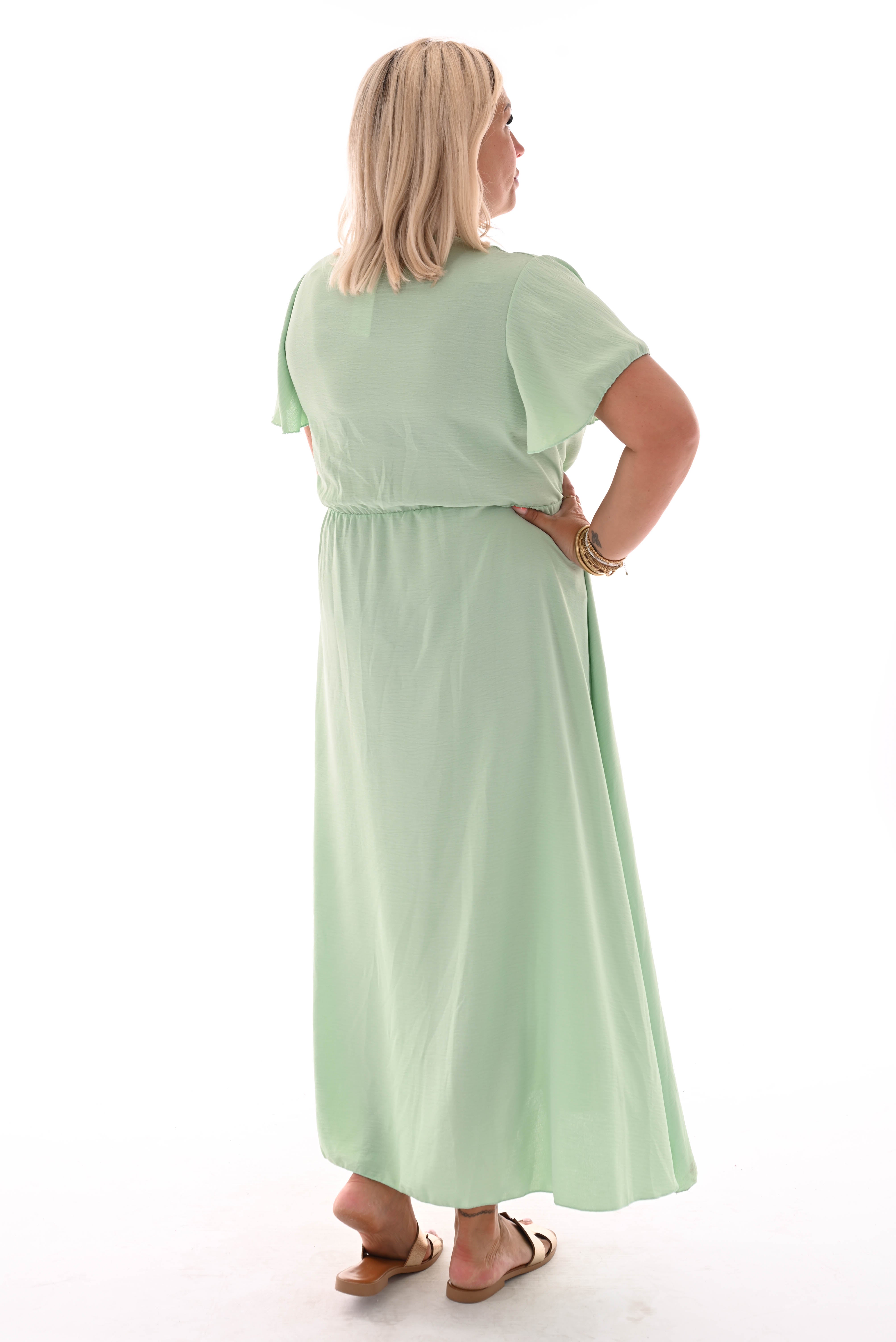 Maxi jurk met strik uni mintgroen