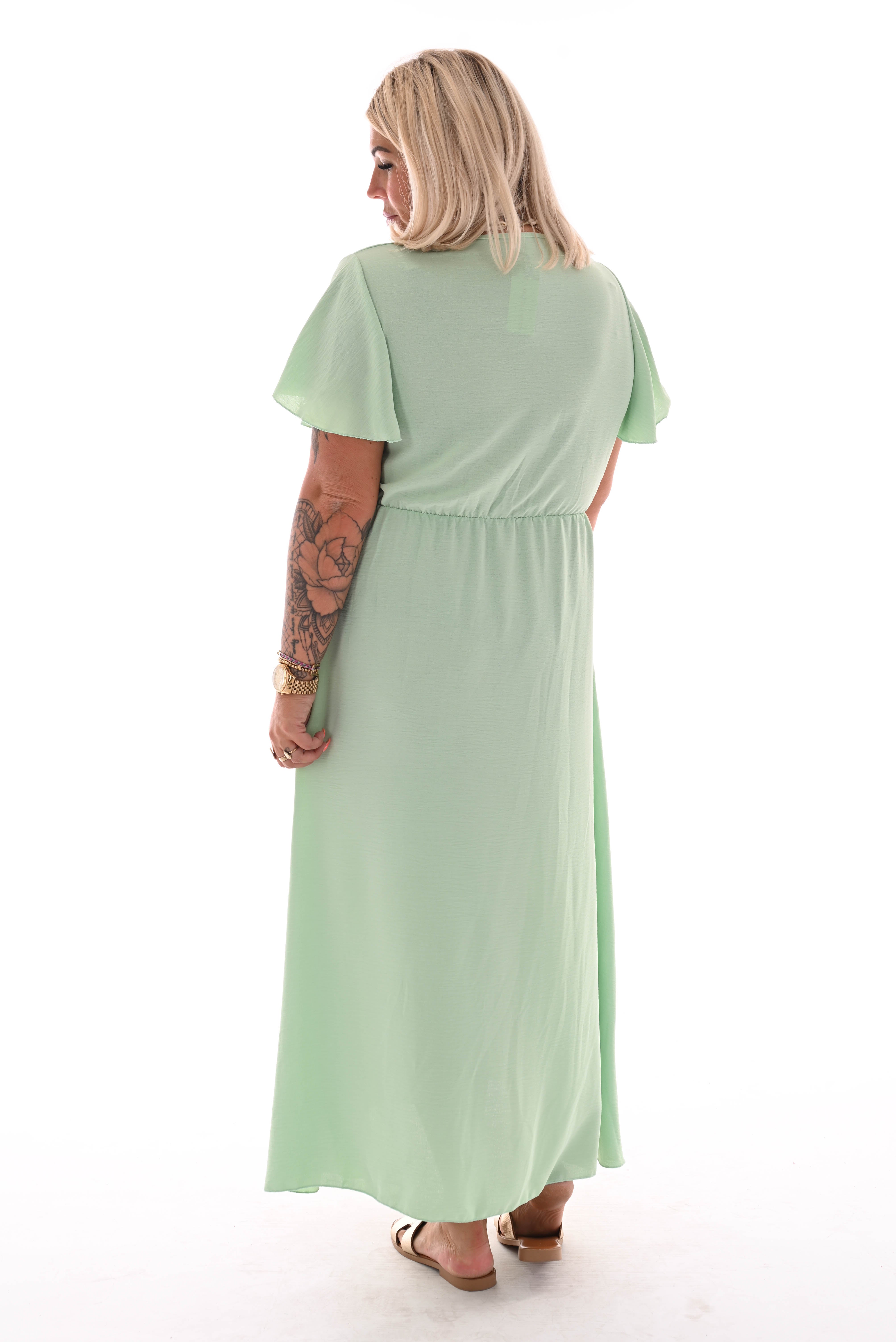 Maxi jurk met strik uni mintgroen
