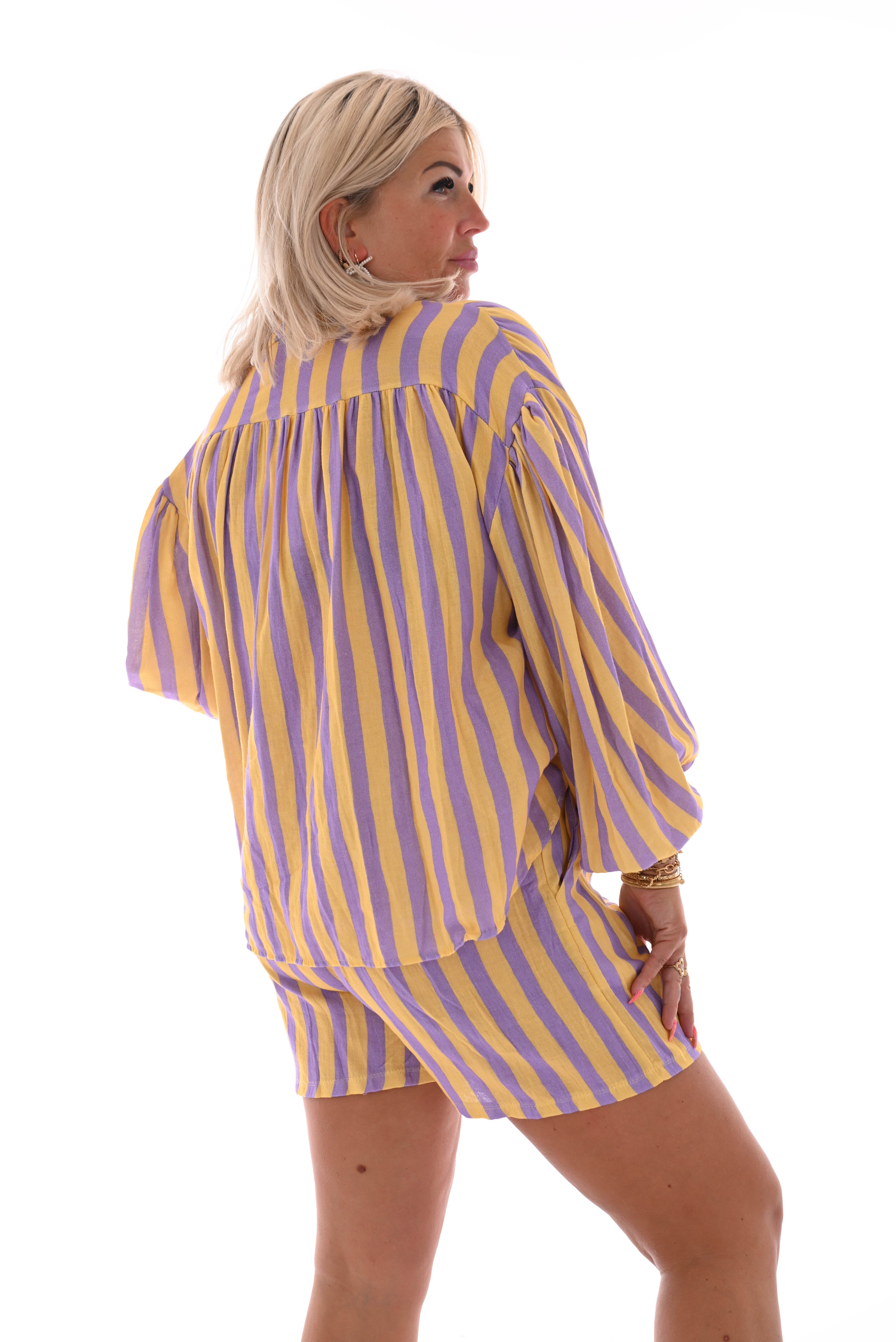 Twinset doorknoop blouse strepen lila/geel