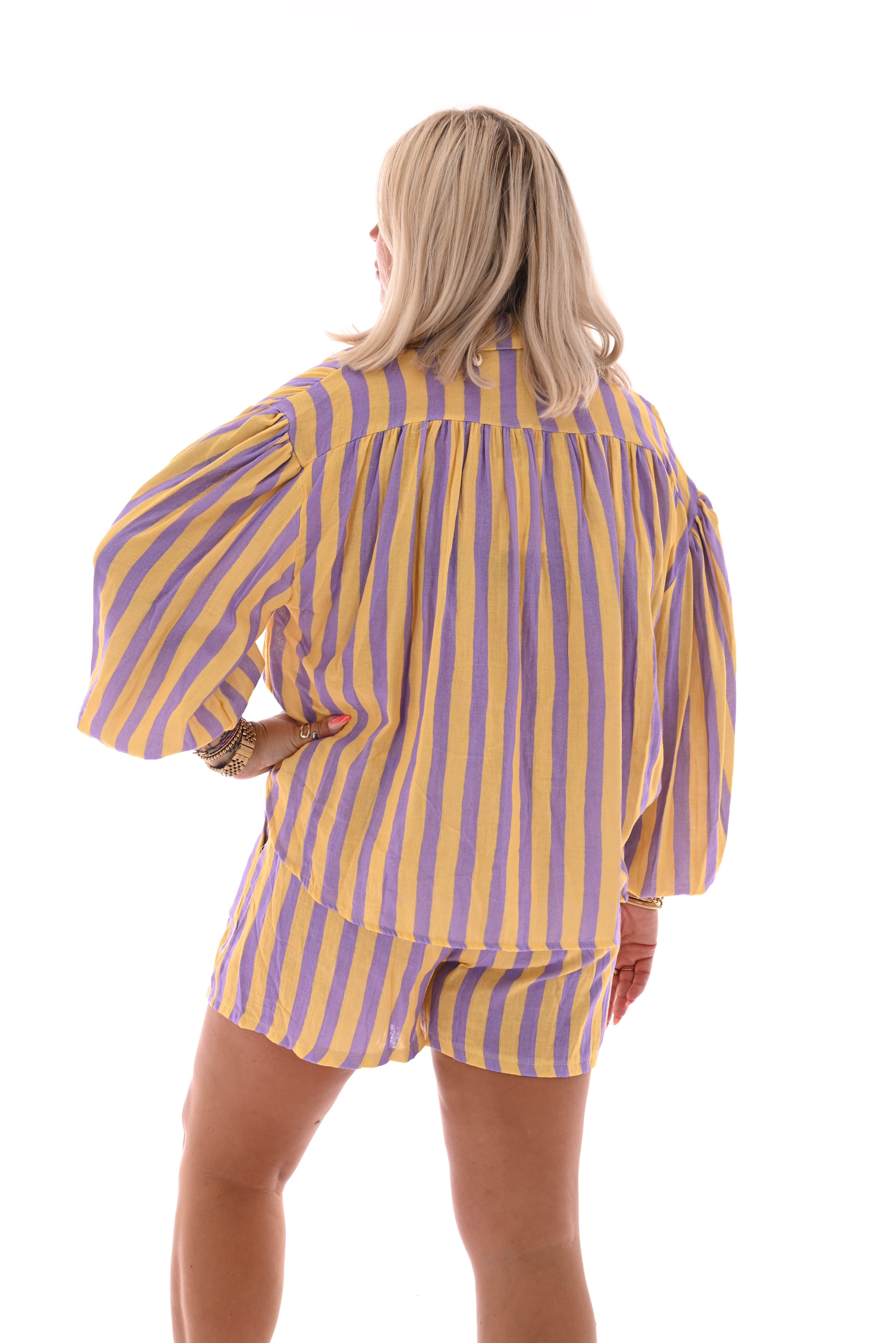 Twinset doorknoop blouse strepen lila/geel