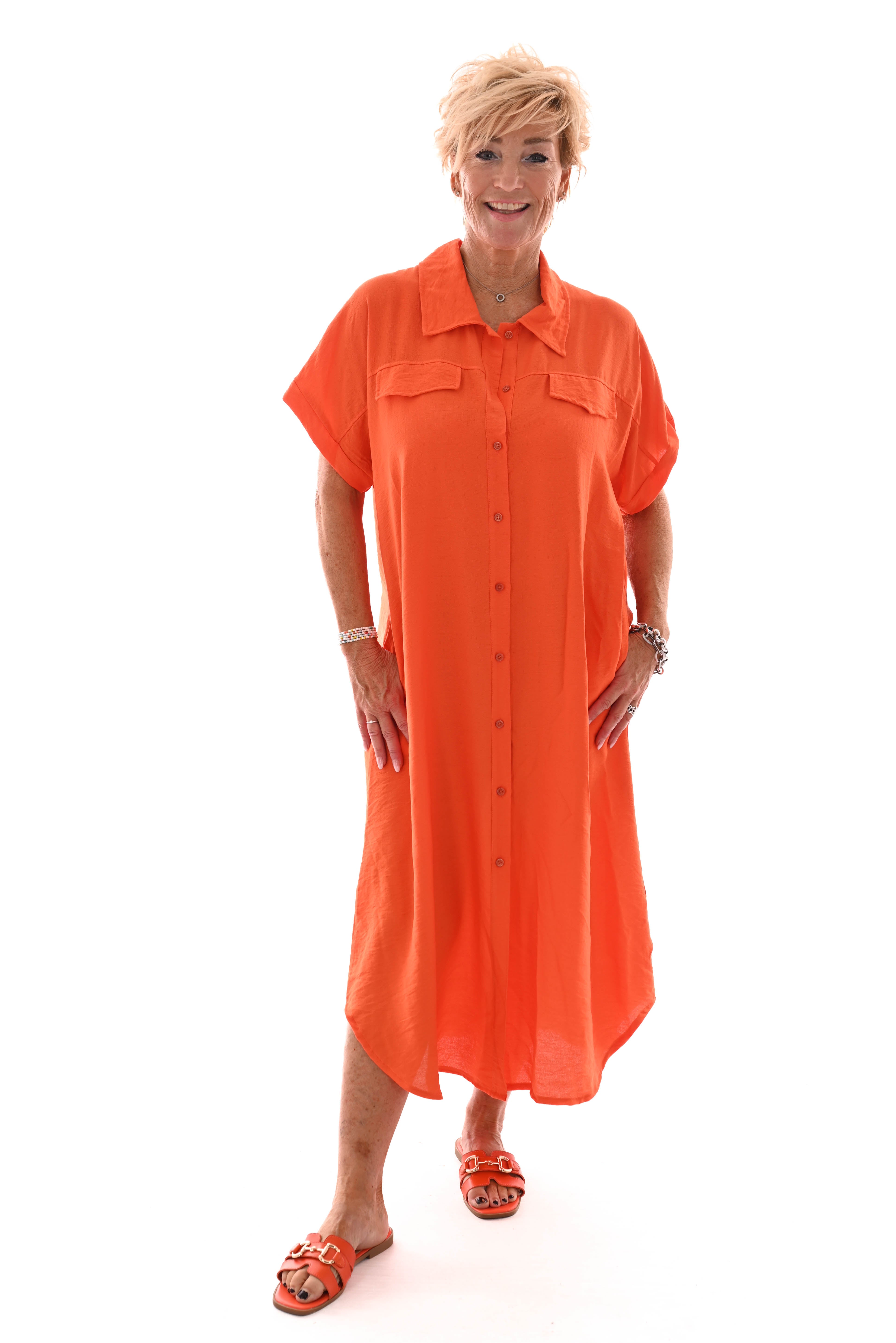 Blouse jurk doorknoop oranje