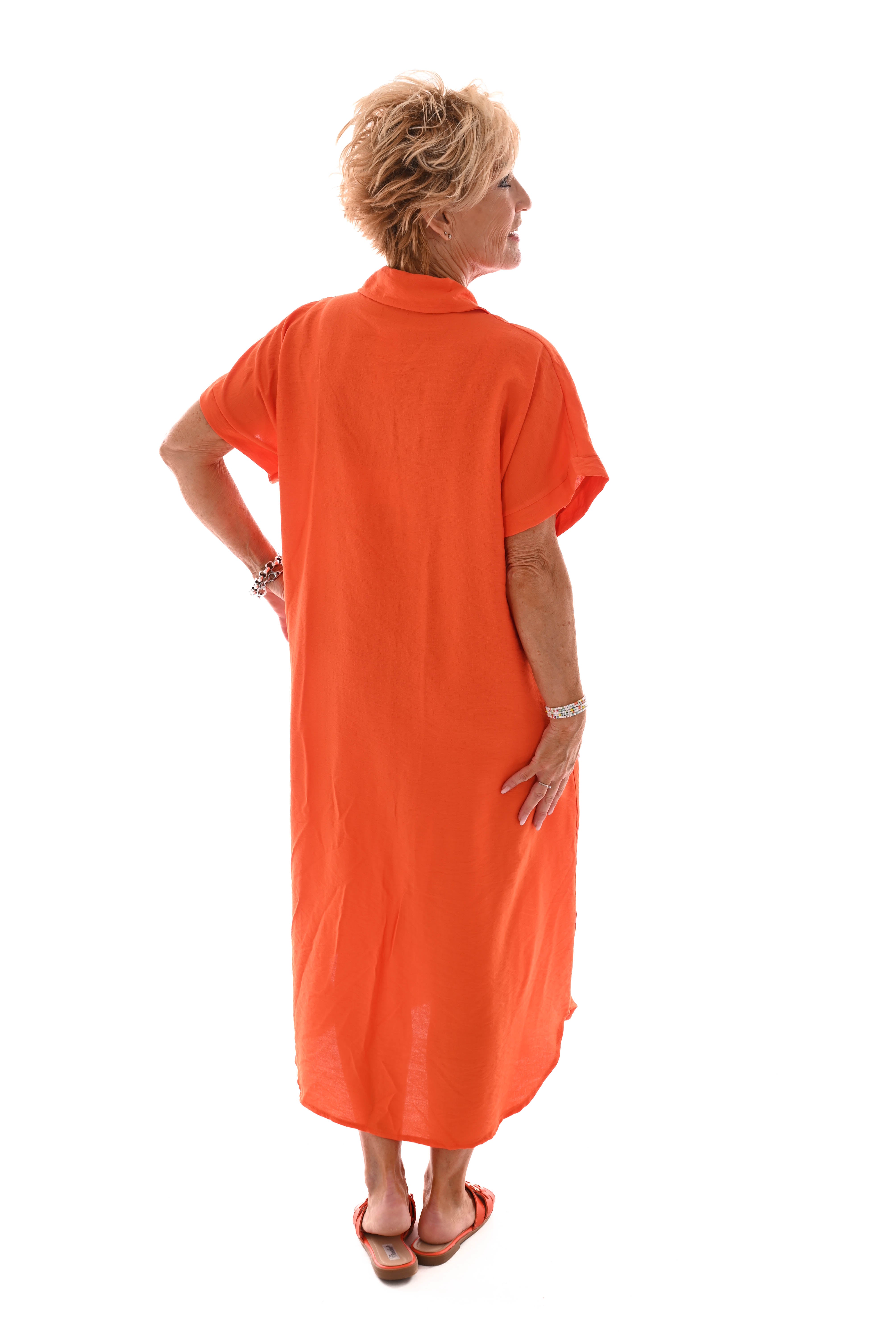 Blouse jurk doorknoop oranje