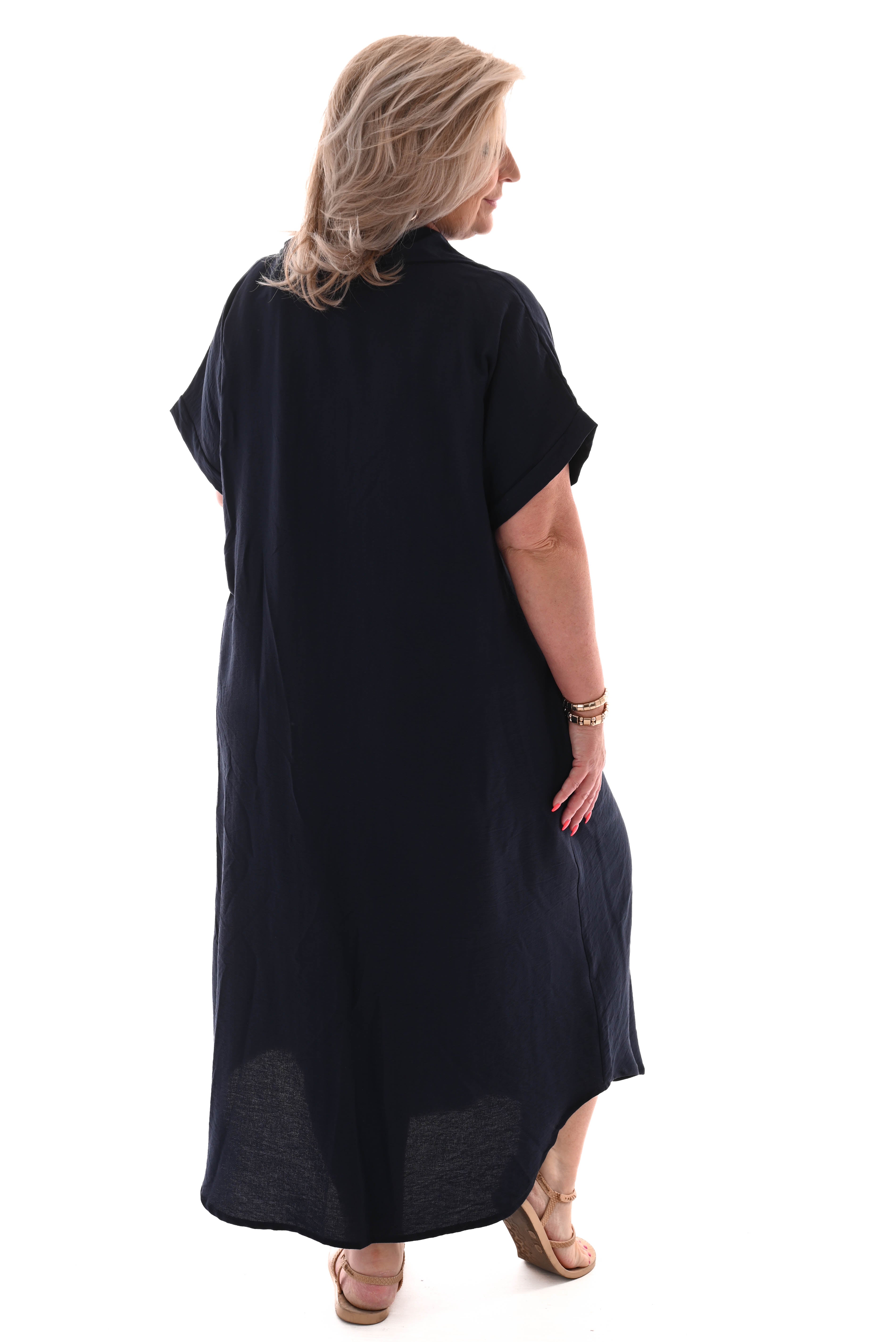 Blouse jurk doorknoop marineblauw