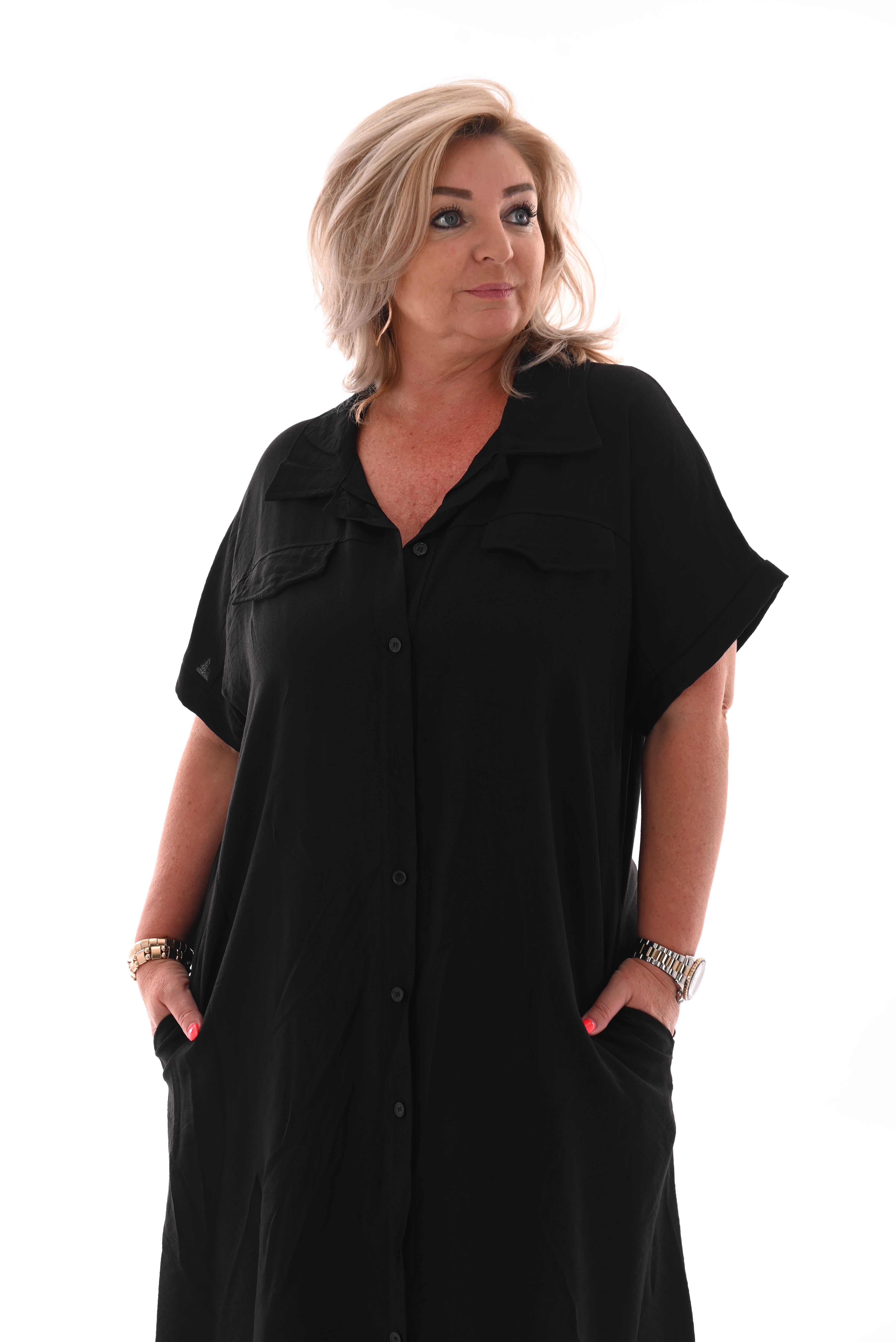 Blouse jurk doorknoop zwart