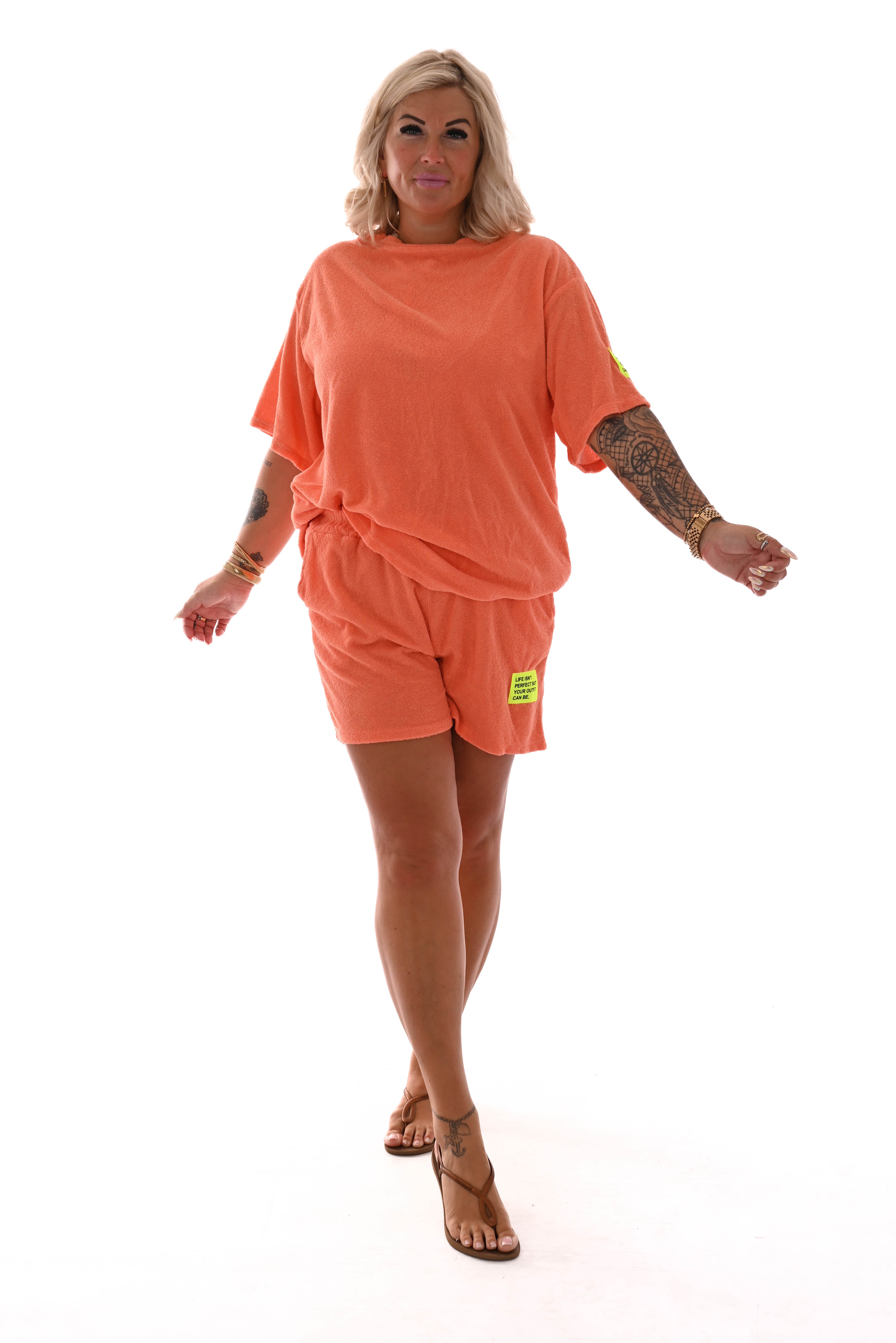 Badstof twinset met applicatie oranje