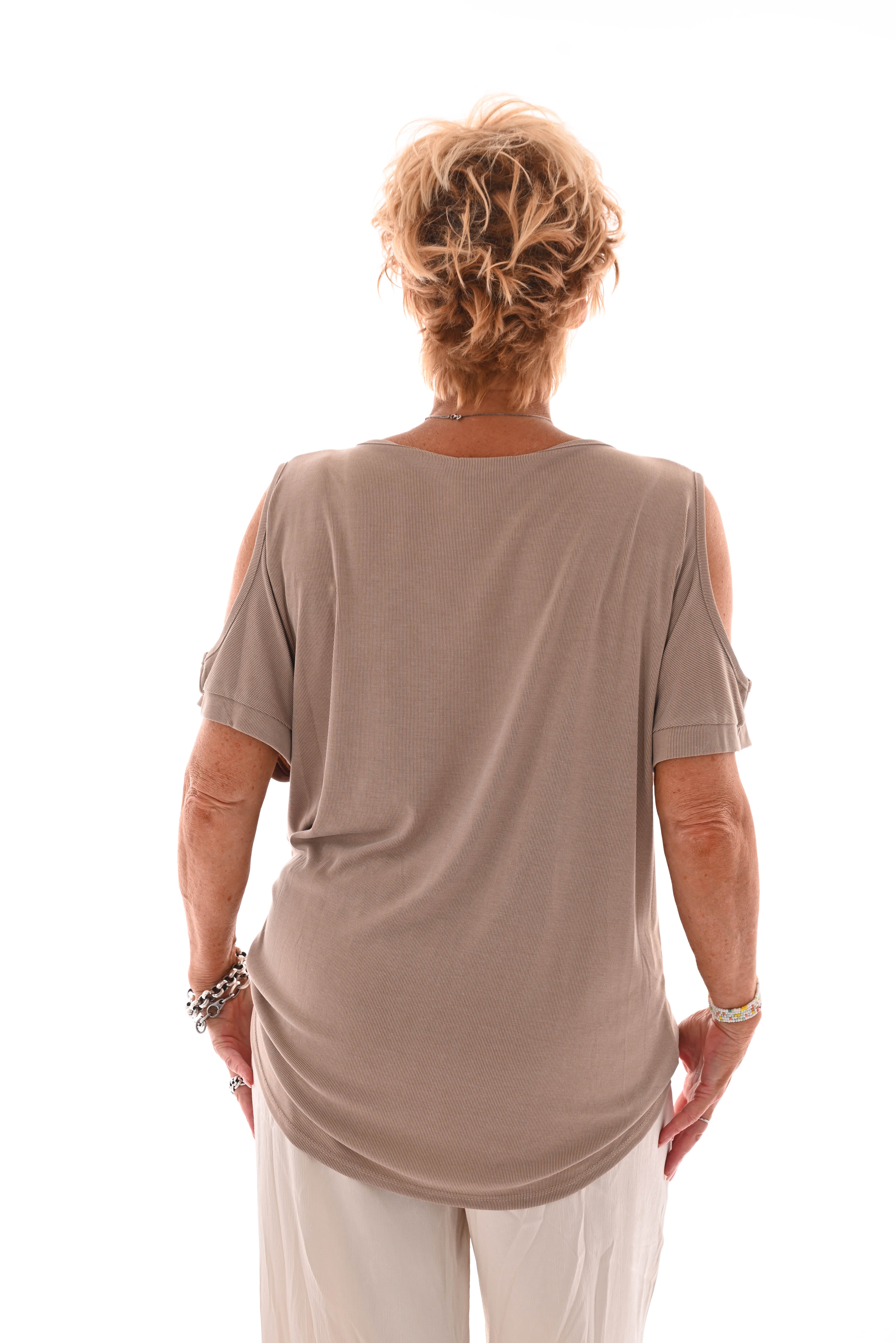Shirt met schelpen details taupe