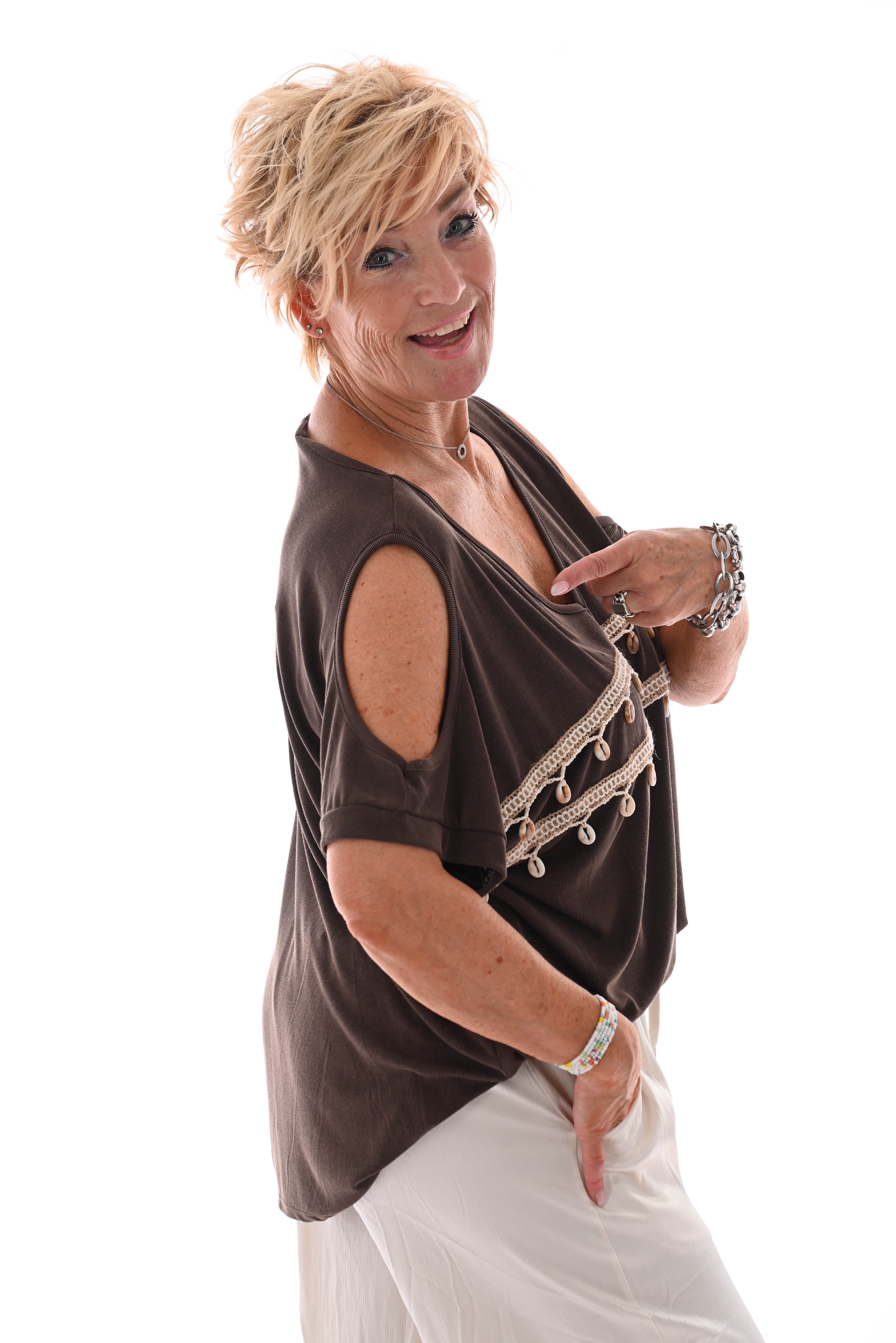 Shirt met schelpen details bruin