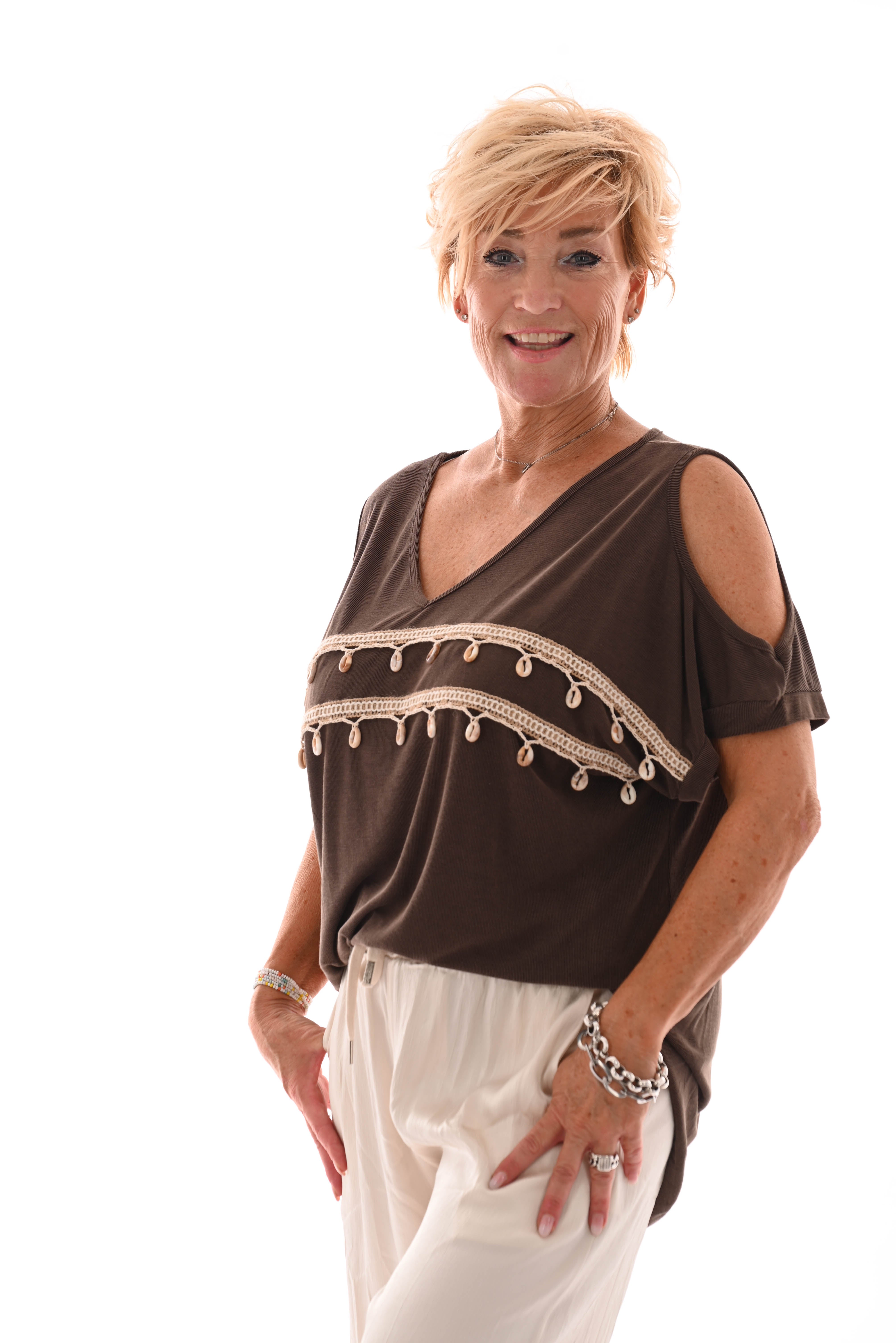 Shirt met schelpen details bruin