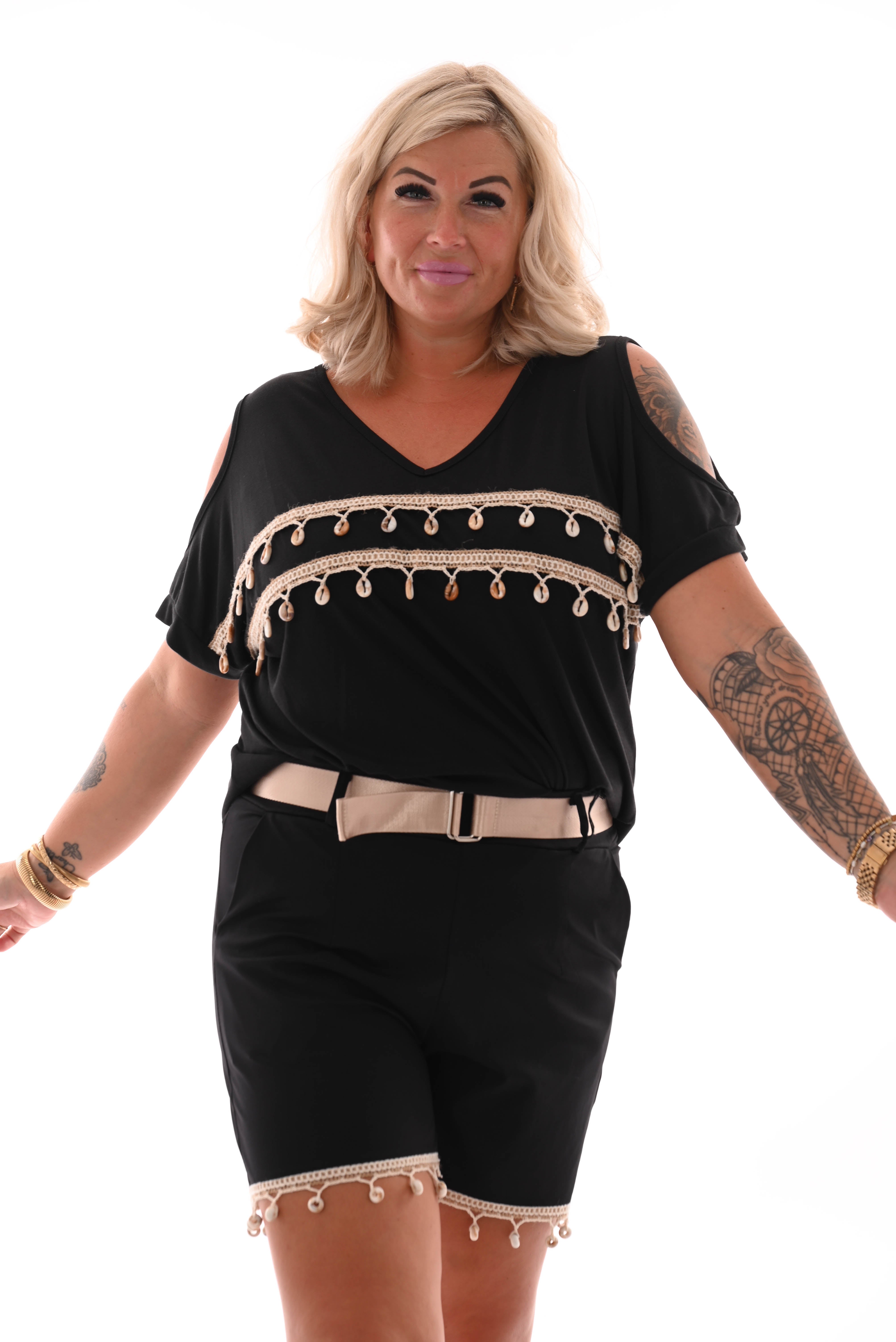 Shirt met schelpen details zwart