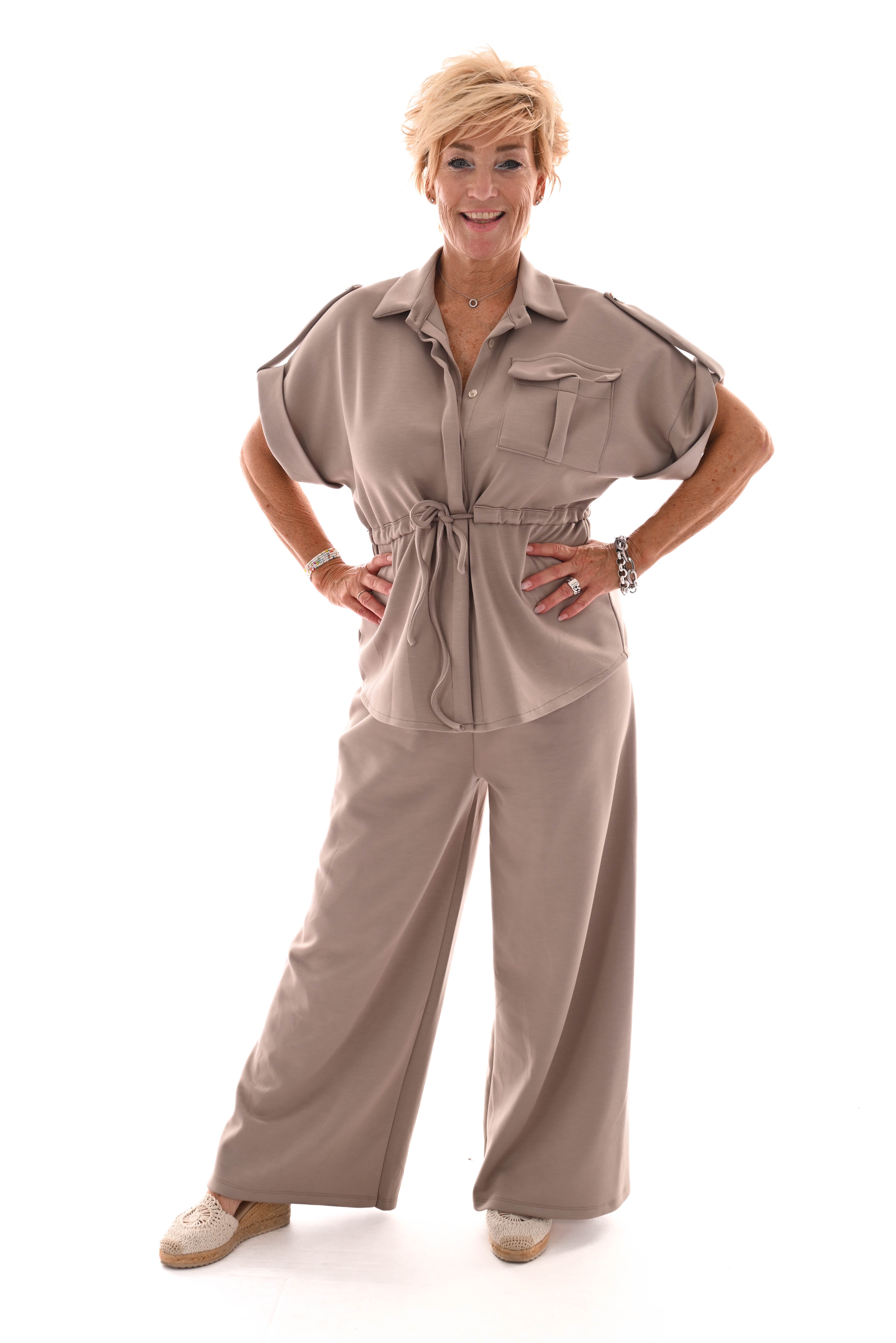 Tweedelig set met aantrekkoord uni taupe
