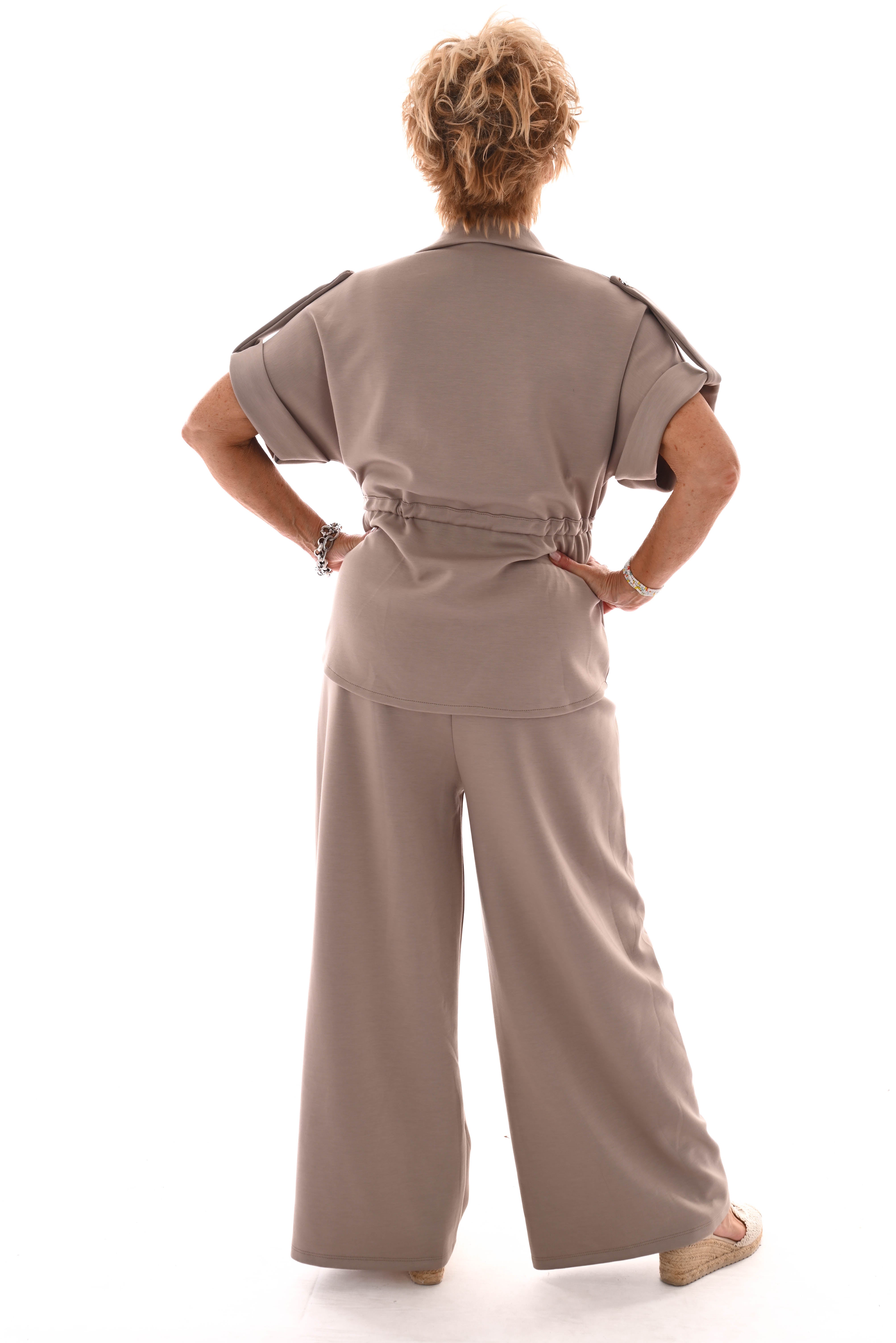Tweedelig set met aantrekkoord uni taupe