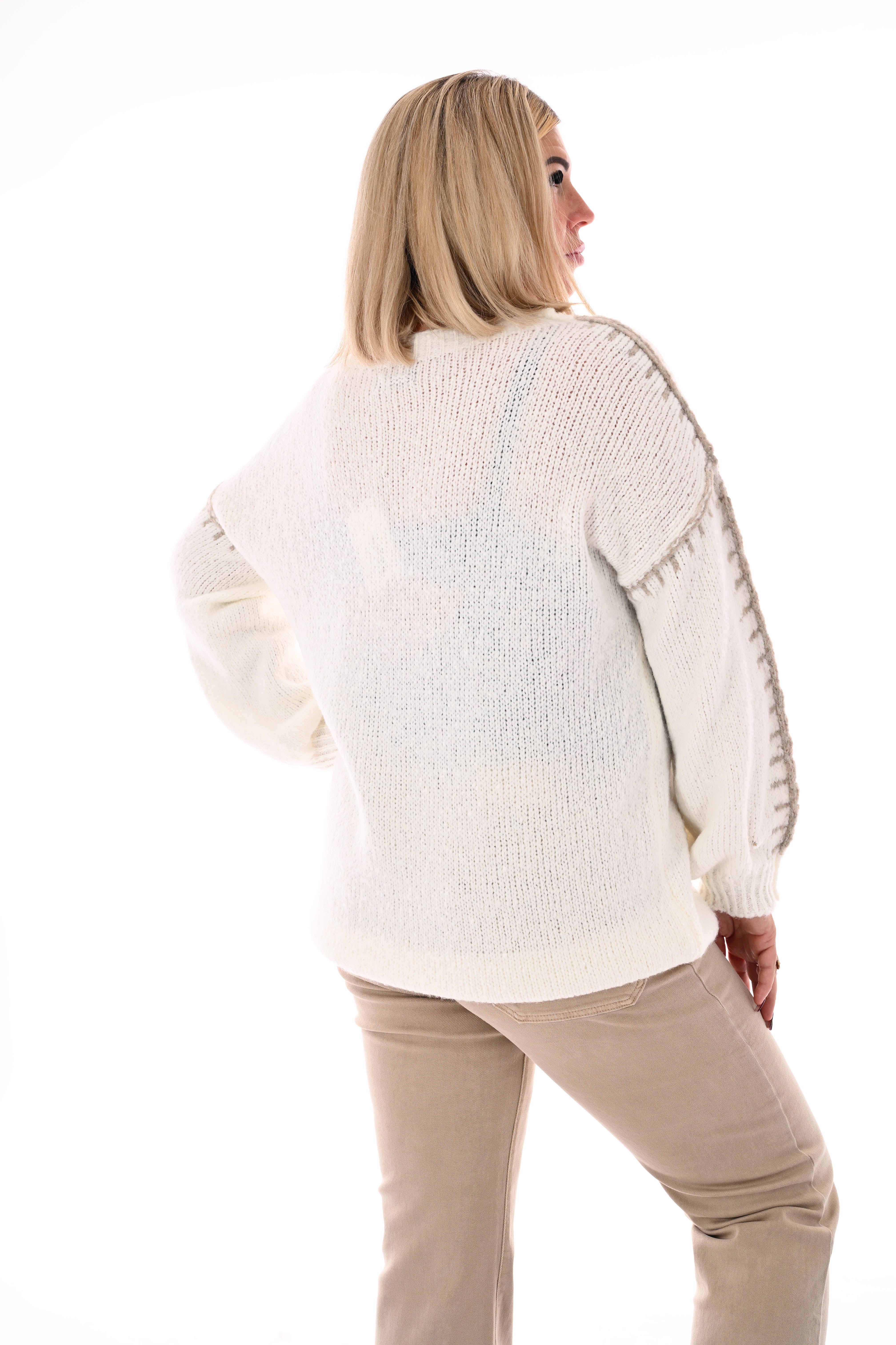 Gebreide trui met naaddetail roomwit