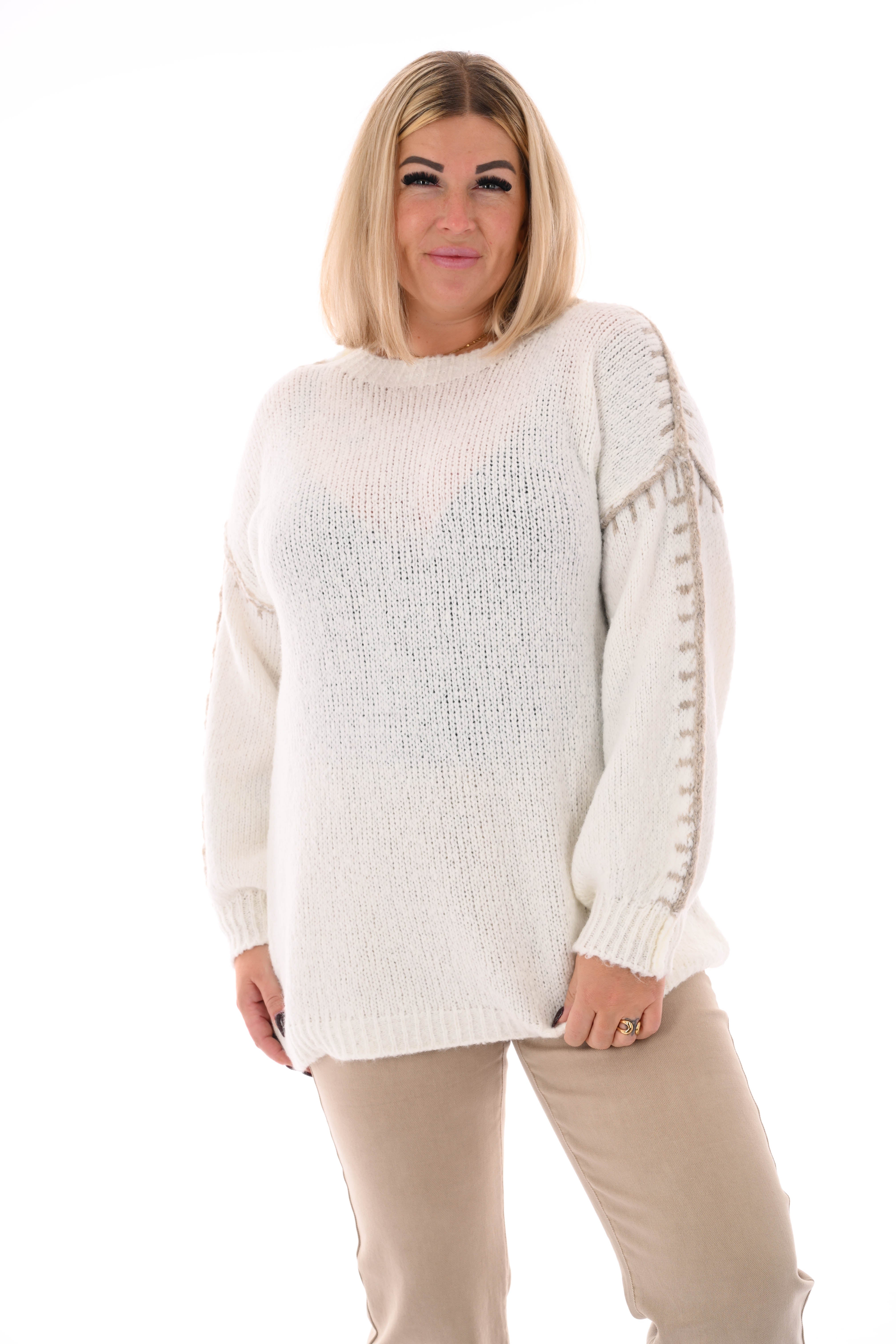 Gebreide trui met naaddetail roomwit