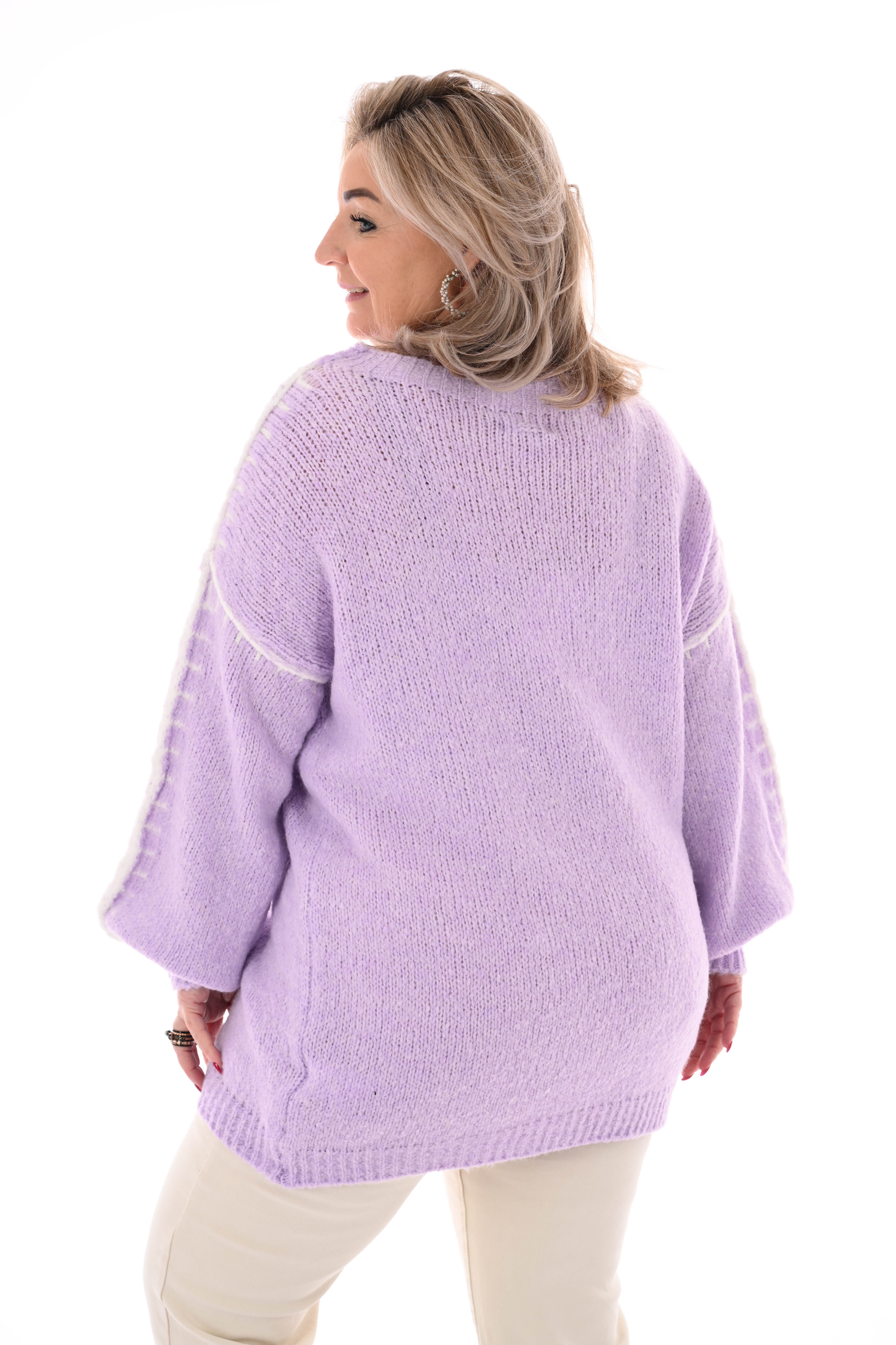 Gebreide trui met naaddetail lila