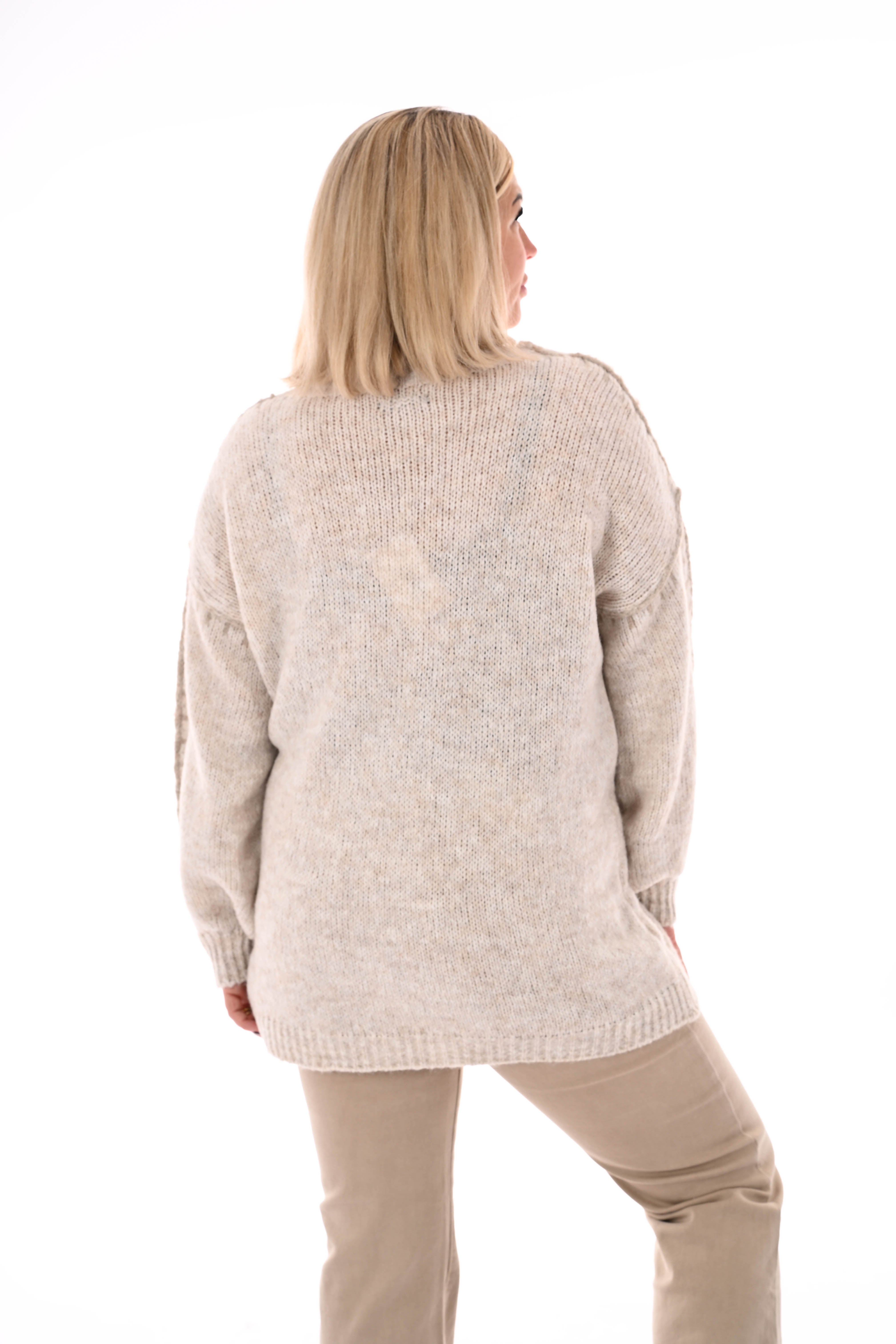 Gebreide trui met naaddetail beige
