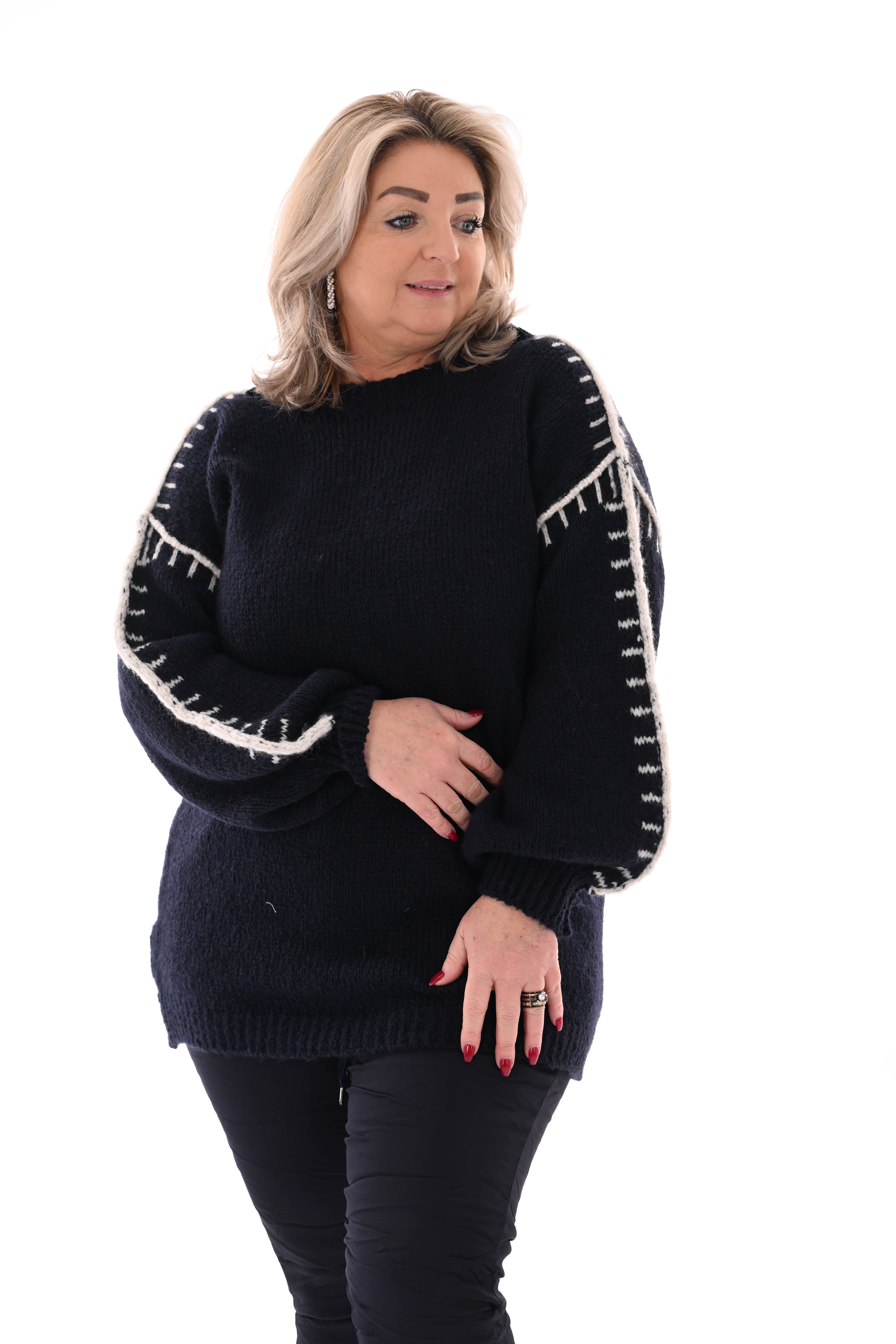 Gebreide trui met naaddetail marineblauw