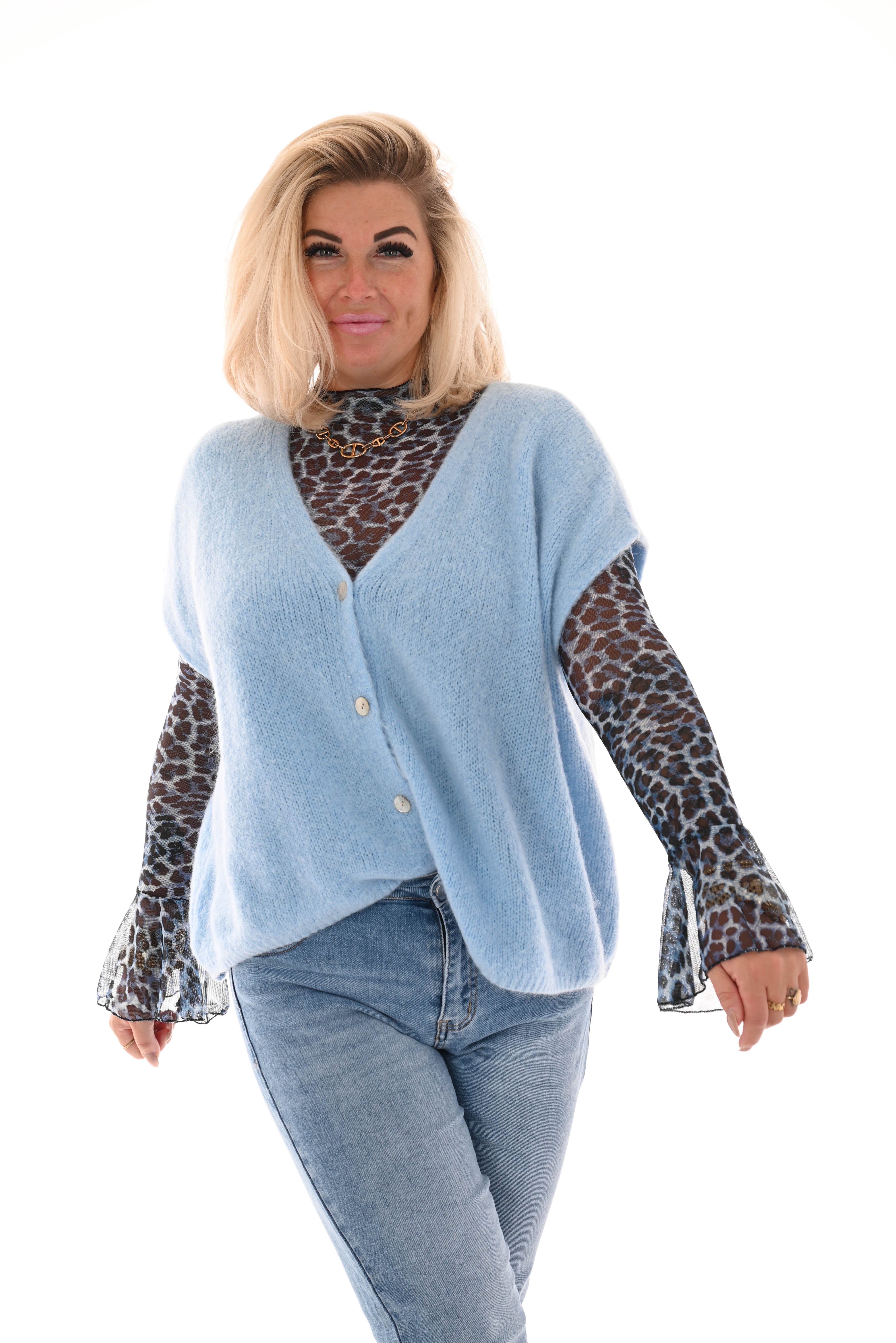 Doorzichtige top panter blauw