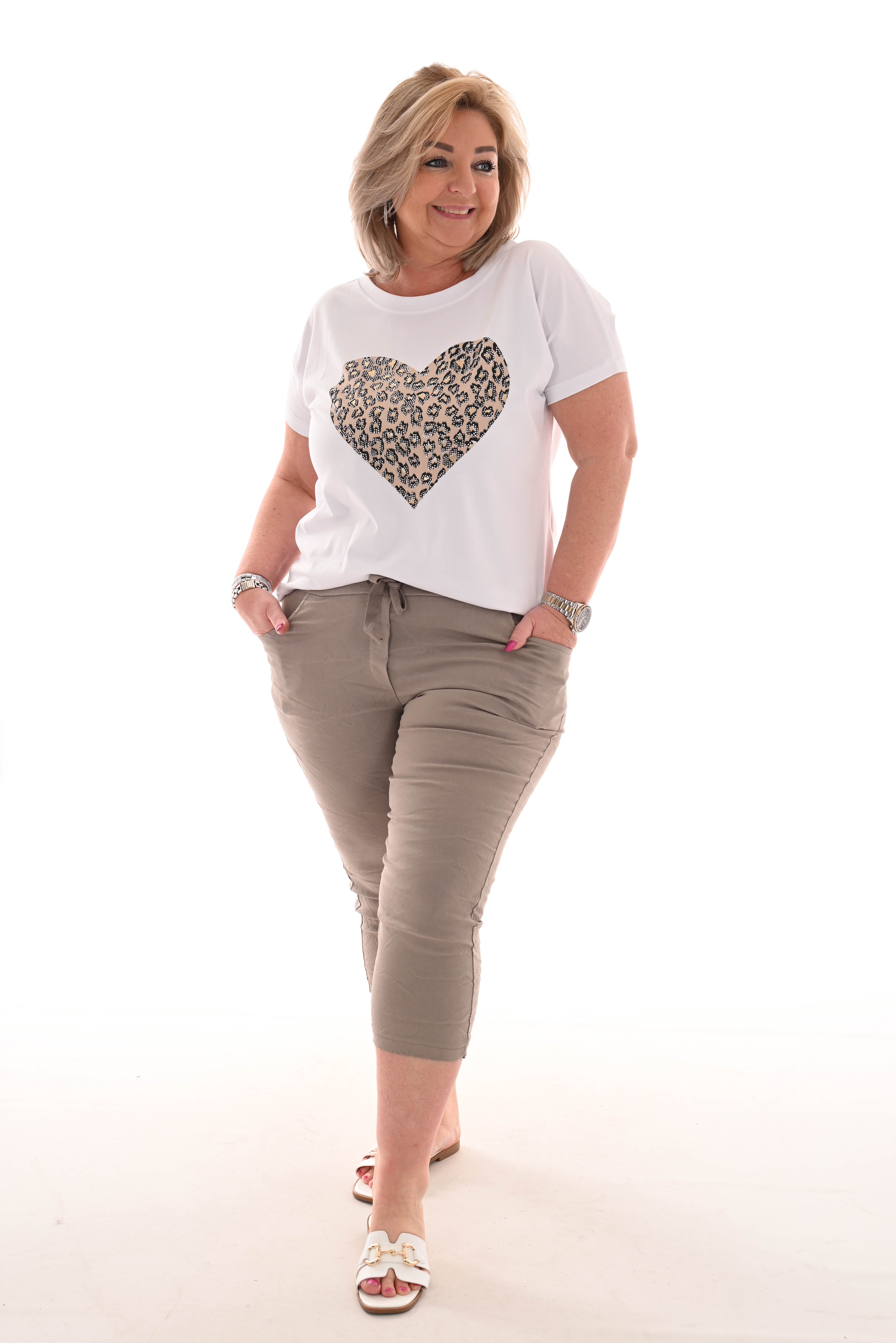 Stretchbroek uni capri taupe