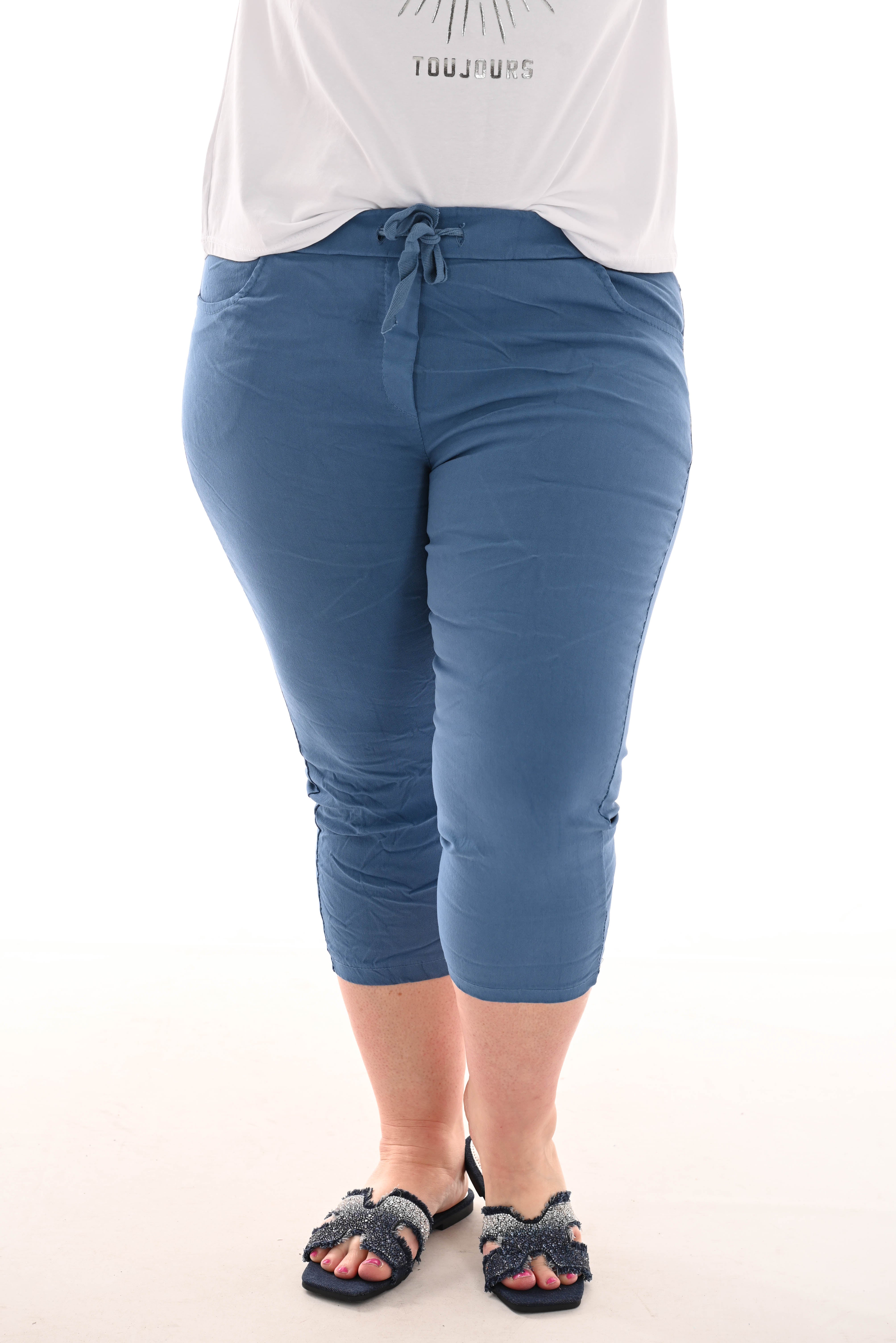 Stretchbroek uni capri jeansblauw