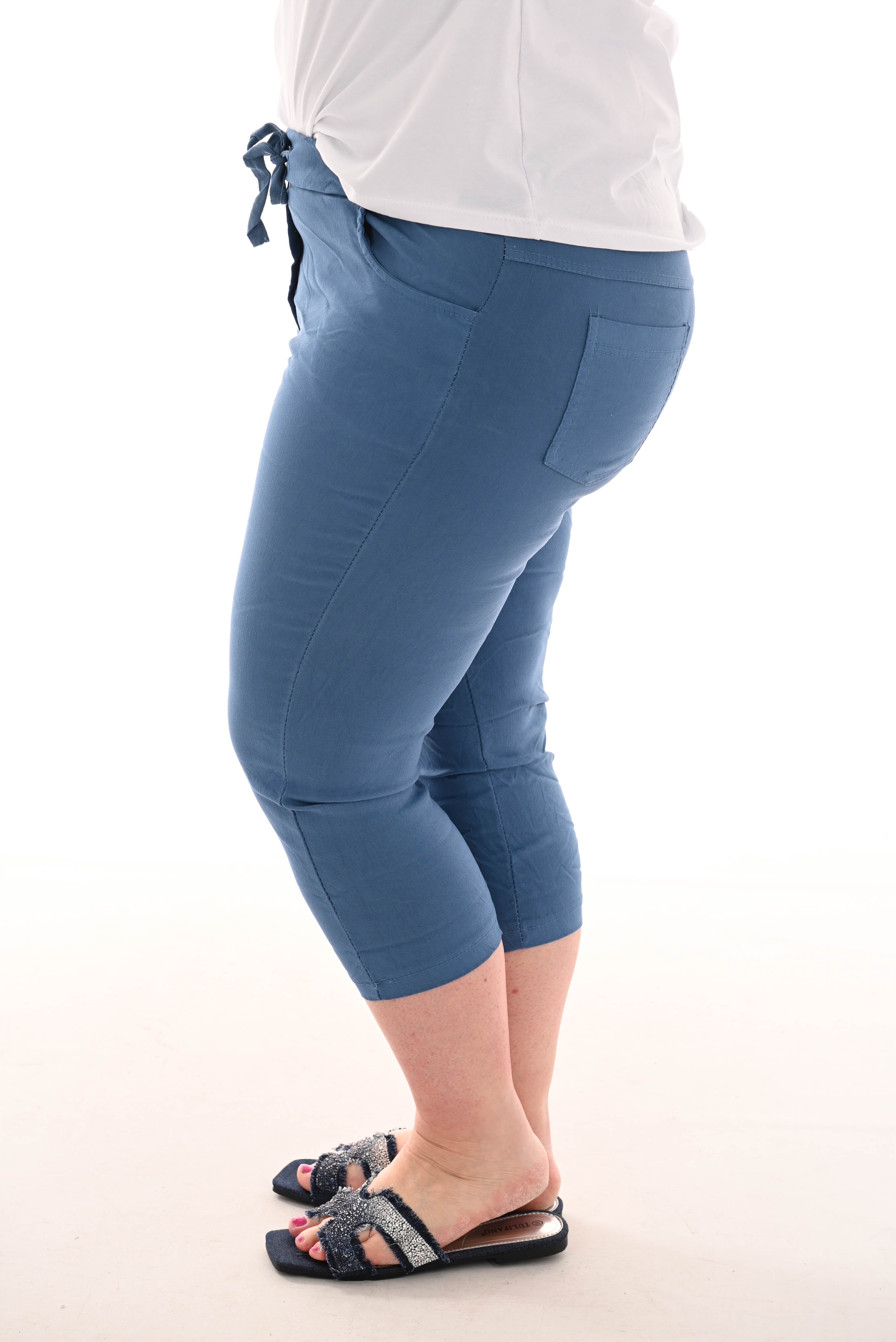 Stretchbroek uni capri jeansblauw