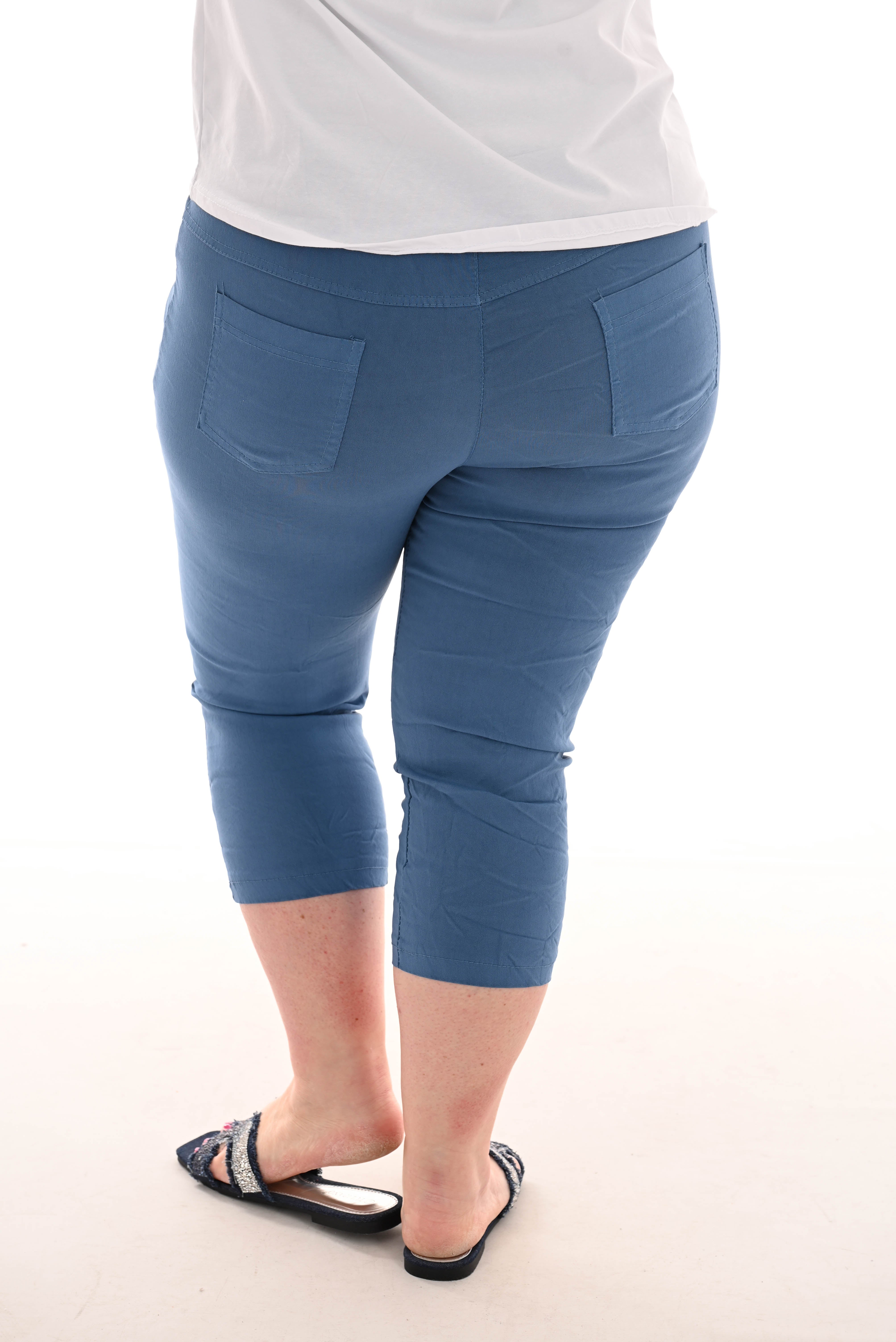 Stretchbroek uni capri jeansblauw