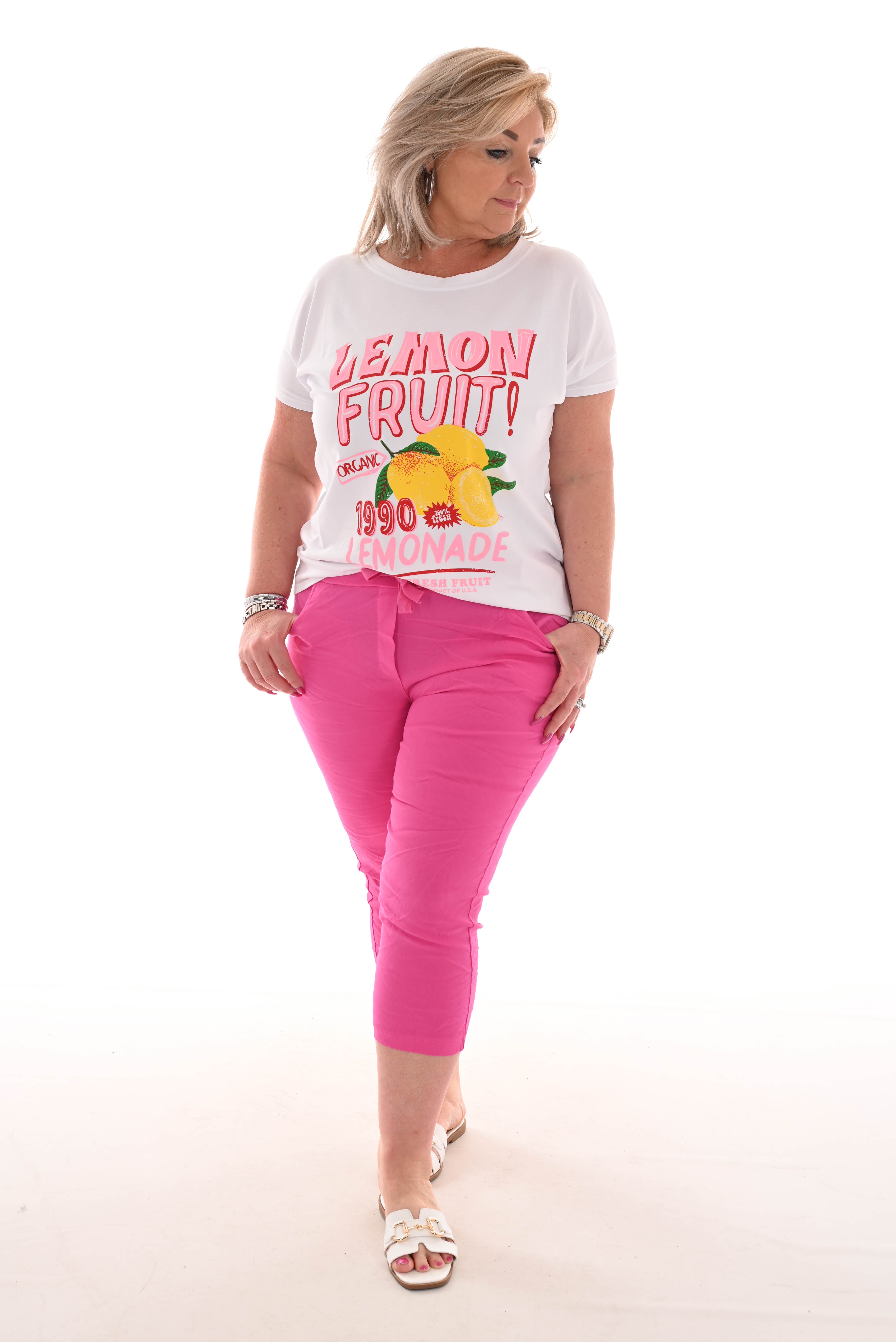 Stretchbroek uni capri fuchsia