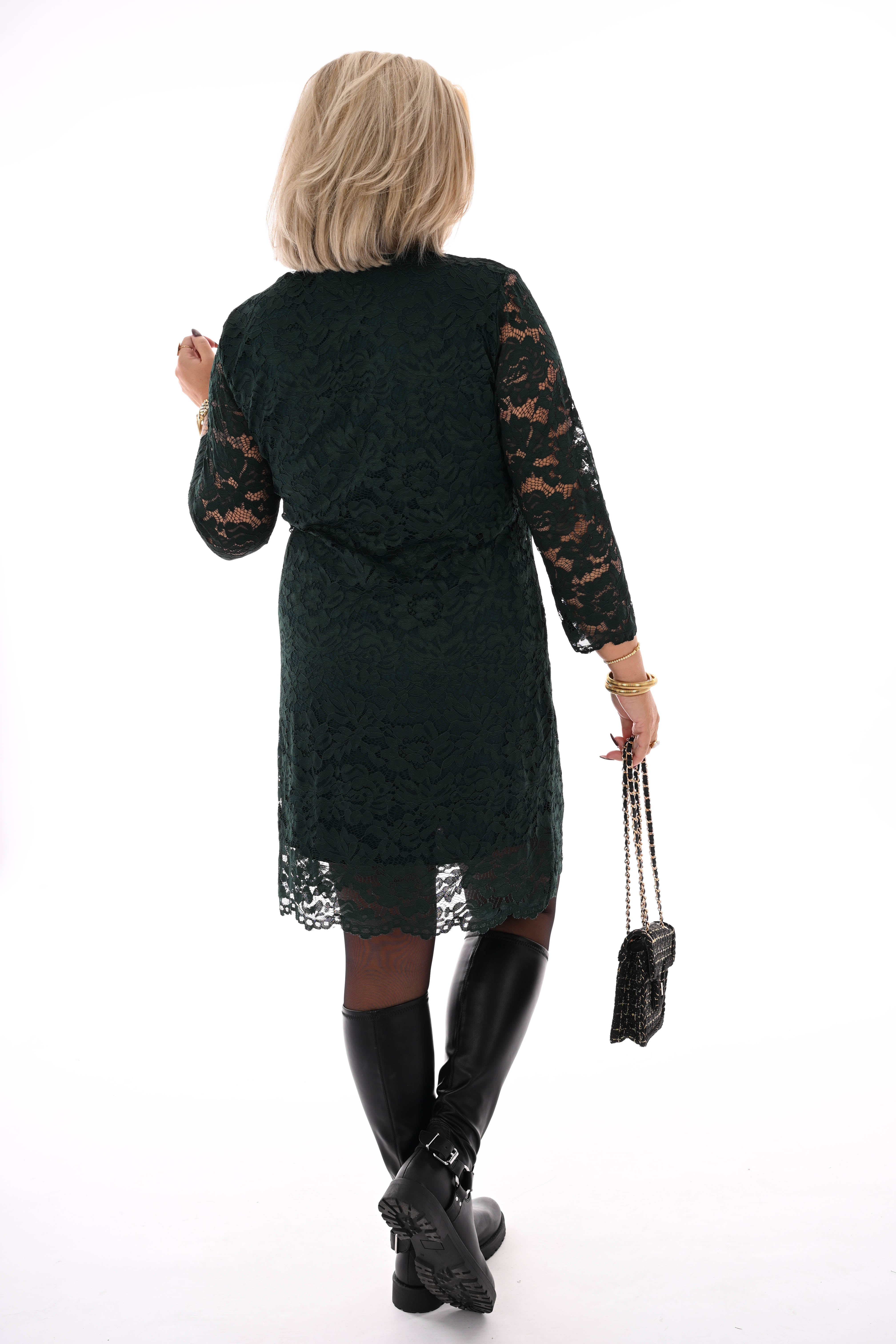 Kanten jurk donkergroen