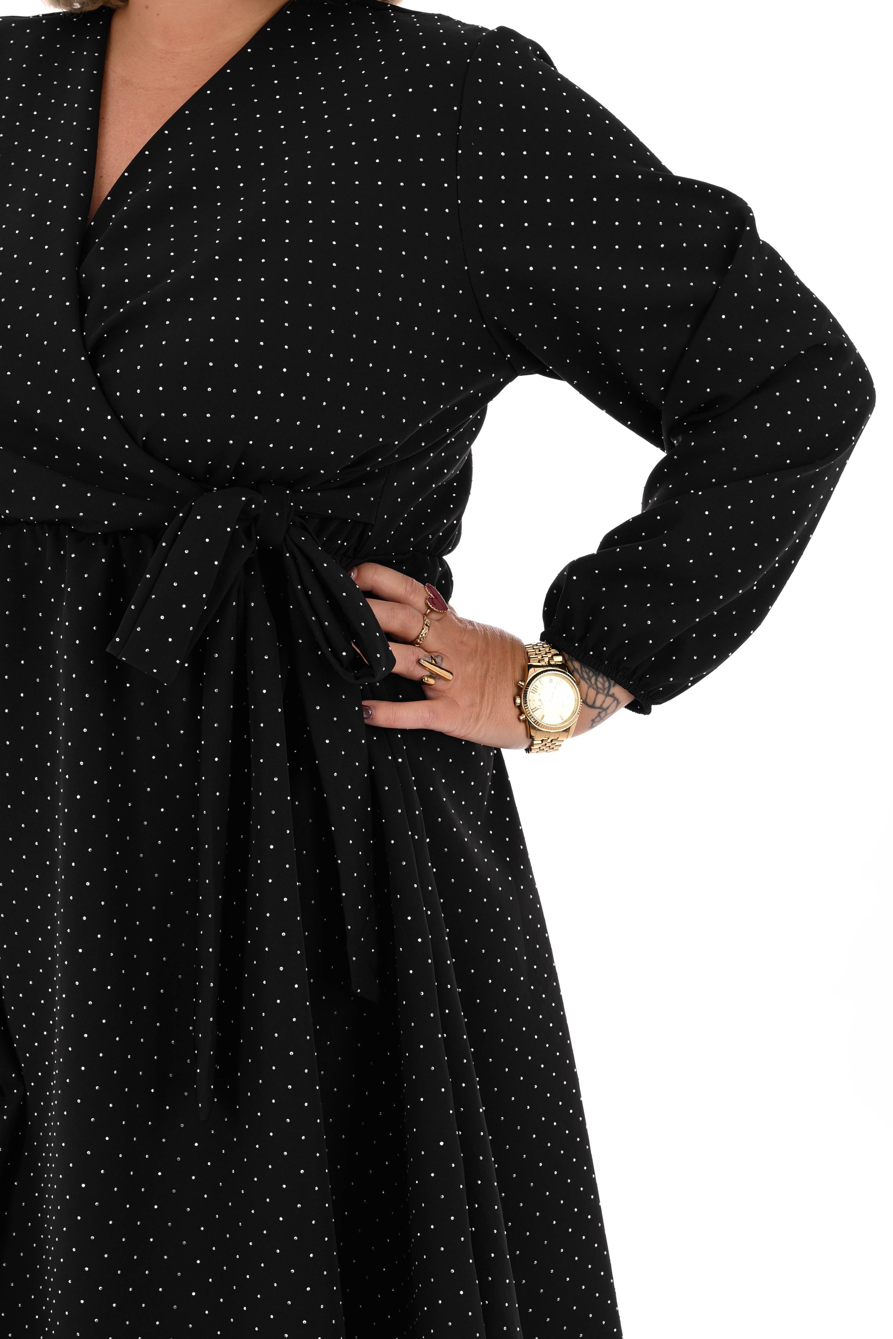 Korte jurk met strik en strass zwart/zilver