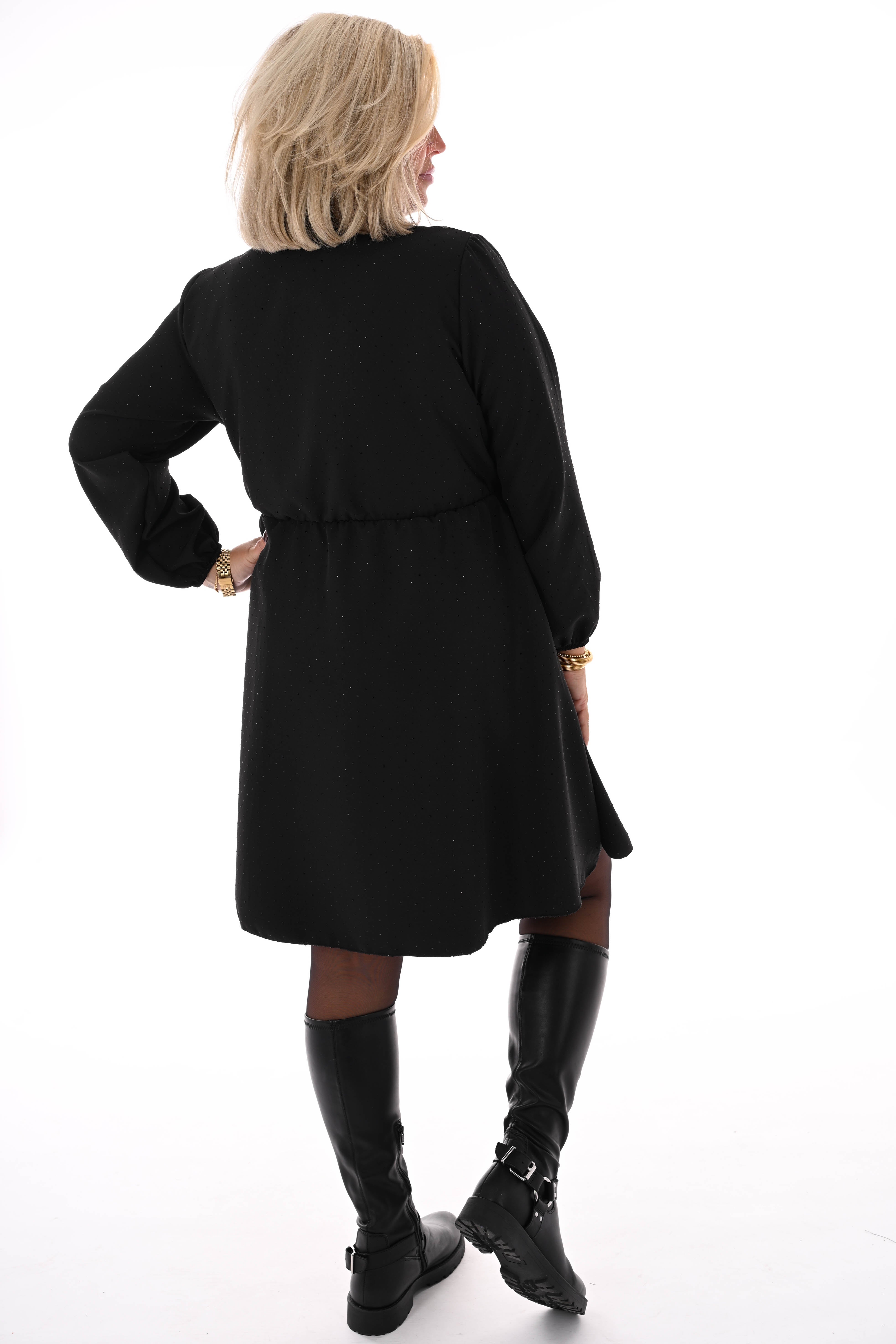 Korte jurk met strik en strass zwart